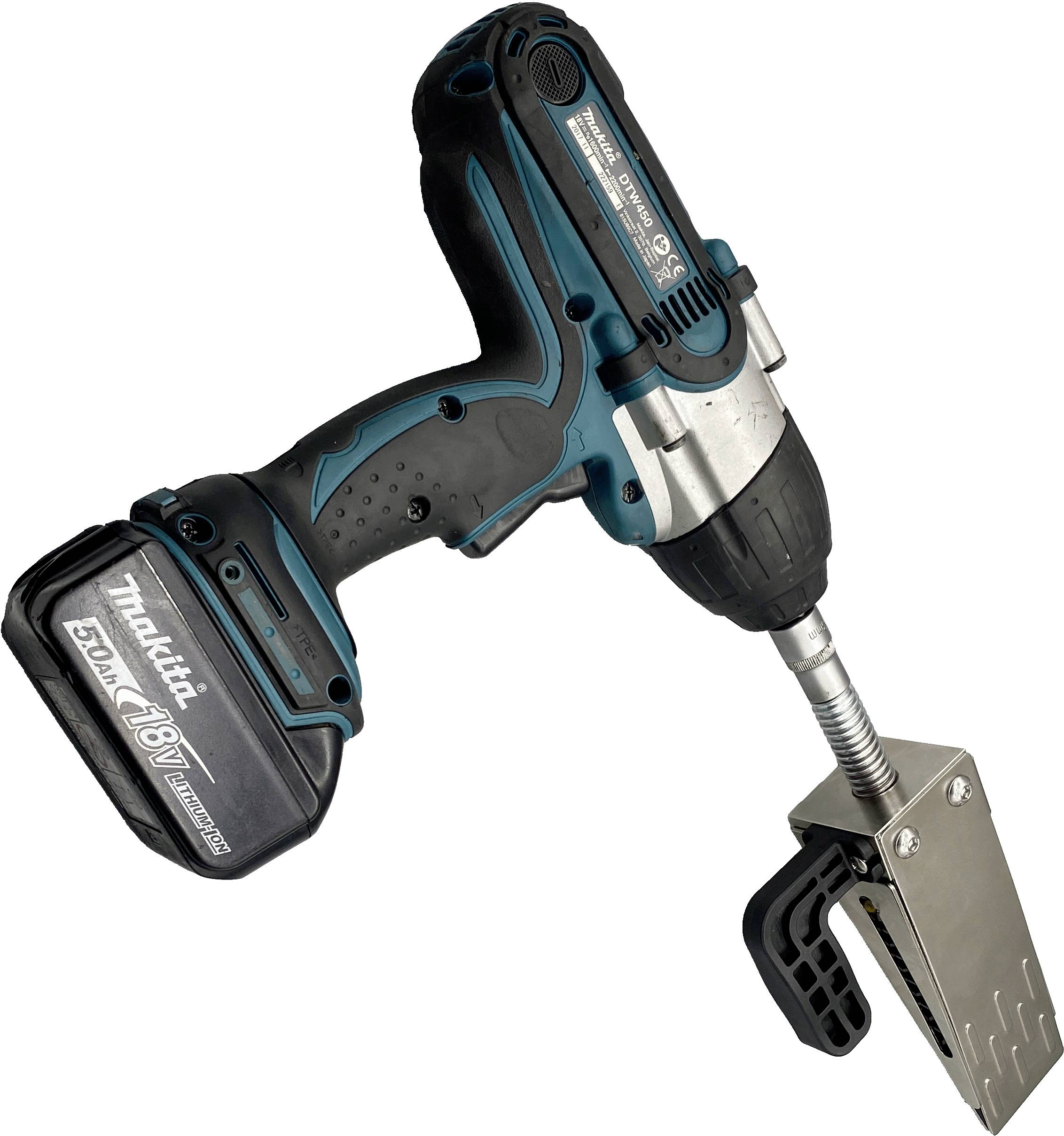 Makita 18V Akku-Bohrschrauber mit schwarz-blauem Design und spezialisiertem Metallanbau.