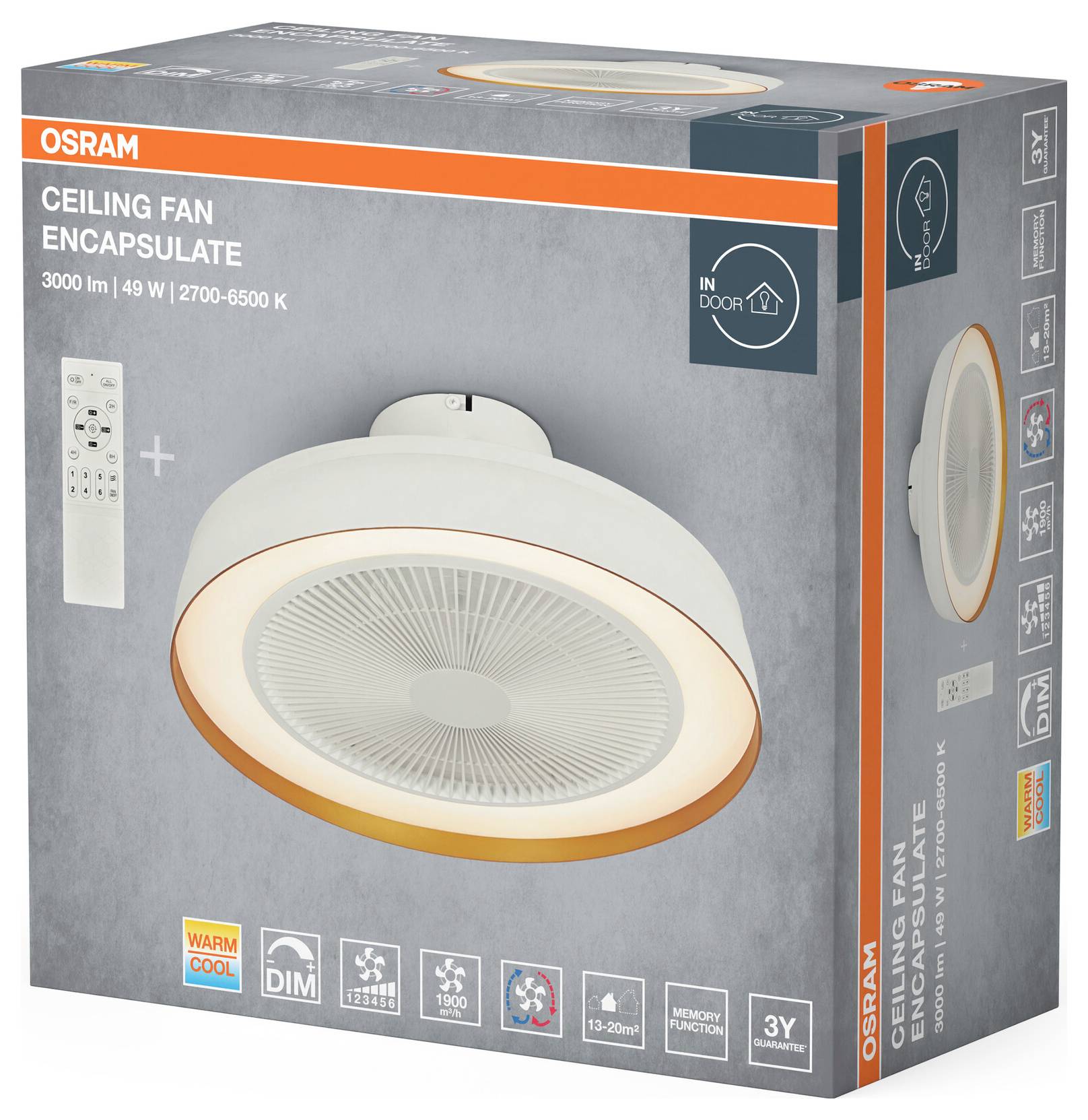 OSRAM HOMELIGHTING Compact 480 Deckenventilator 49 W Weiß mit Fernbedienung-2