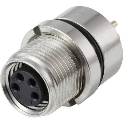 Ein vierpinniger metallischer Verbinderstecker mit kreisförmiger, verschraubter Konstruktion, typischerweise zur Verbindung elektronischer Komponenten verwendet.