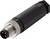 Ein schwarzer, zylindrischer Elektroverbinder mit einem metallfadenartigen Ende und drei sichtbaren Kontaktstiften, der typischerweise für industrielle Anwendungen verwendet wird.