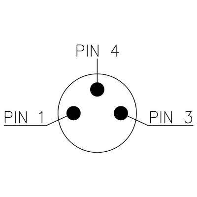 Diagramm eines kreisförmigen 3-poligen Steckverbinders, beschriftet mit 'PIN 1', 'PIN 3' und 'PIN 4', der die Anordnung und Positionen der Pins veranschaulicht.