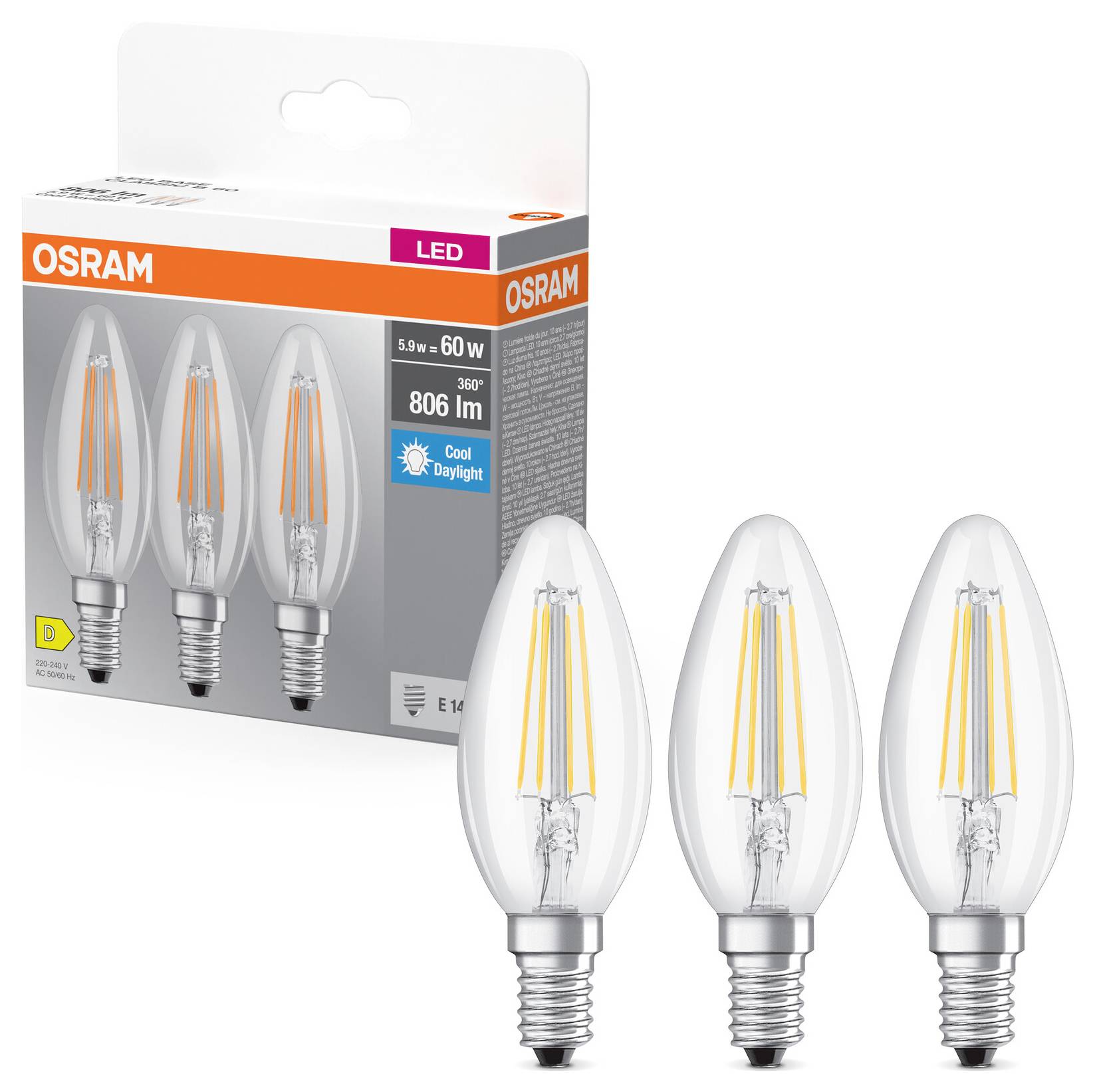 OSRAM HOMELIGHTING 4099854235412 LED EEK D (A - G) E14 5.9 W Tageslichtweiß 3 St.-1