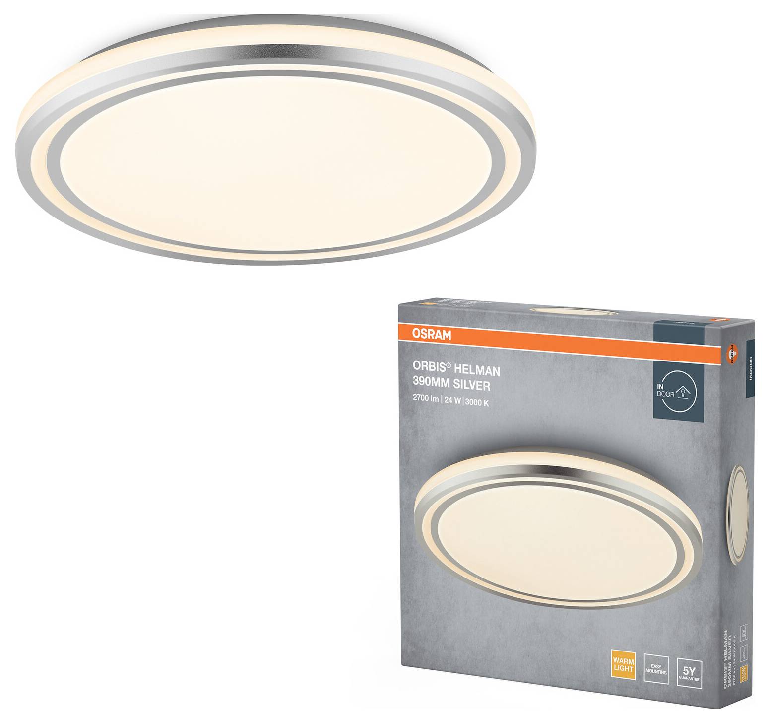 OSRAM HOMELIGHTING 4099854448089 Orbis Helman 390MM 24W 830 White and Silver Deckenleuchte LED 24 W Silber-1