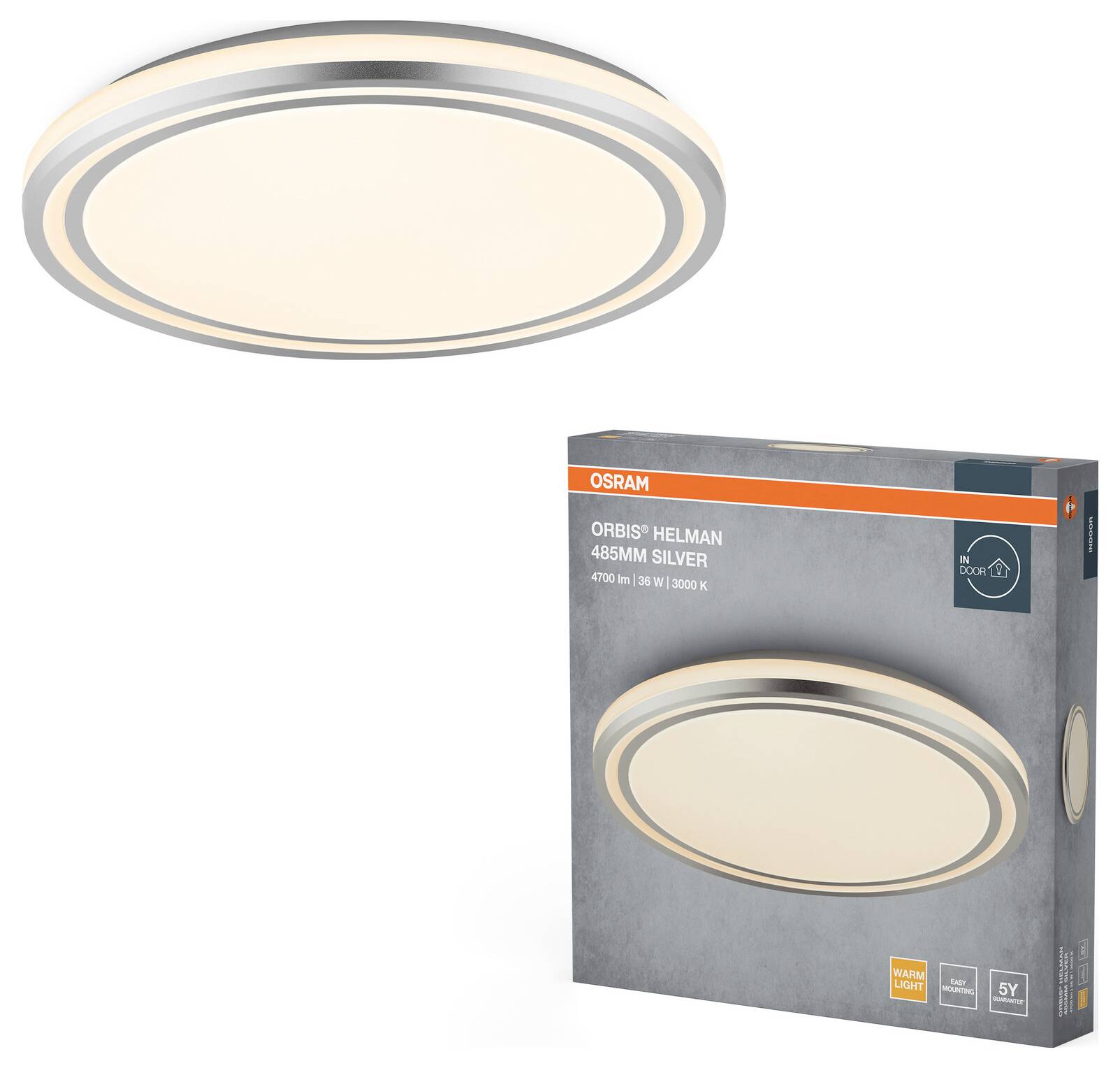 OSRAM HOMELIGHTING 4099854448102 Orbis Helman 485MM 36W 830 White and Silver Deckenleuchte LED 36 W Silber-1