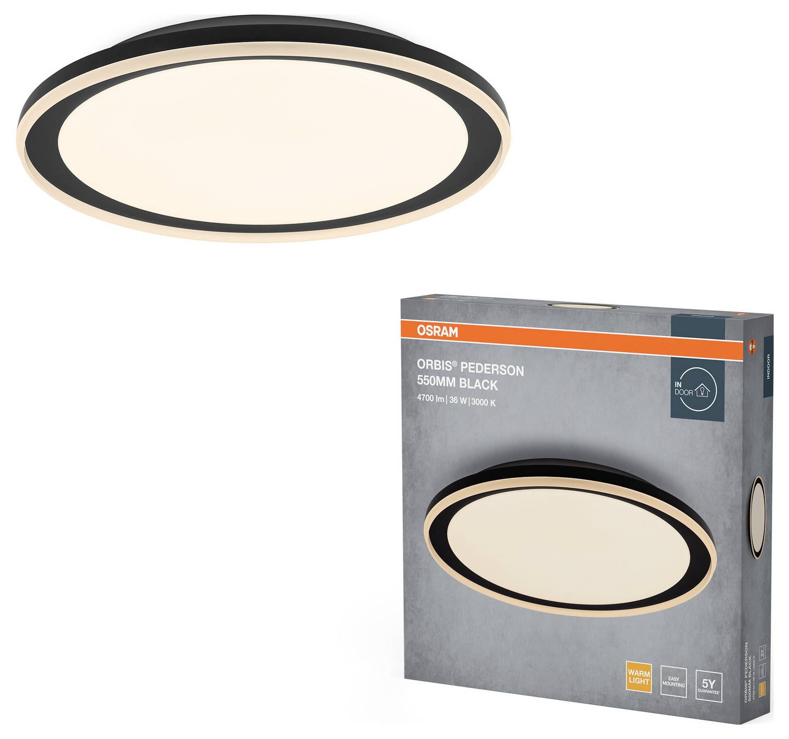 OSRAM HOMELIGHTING 4099854449802 Orbis Pederson 550MM 36W 830 Black Deckenleuchte LED 36 W Schwarz-1