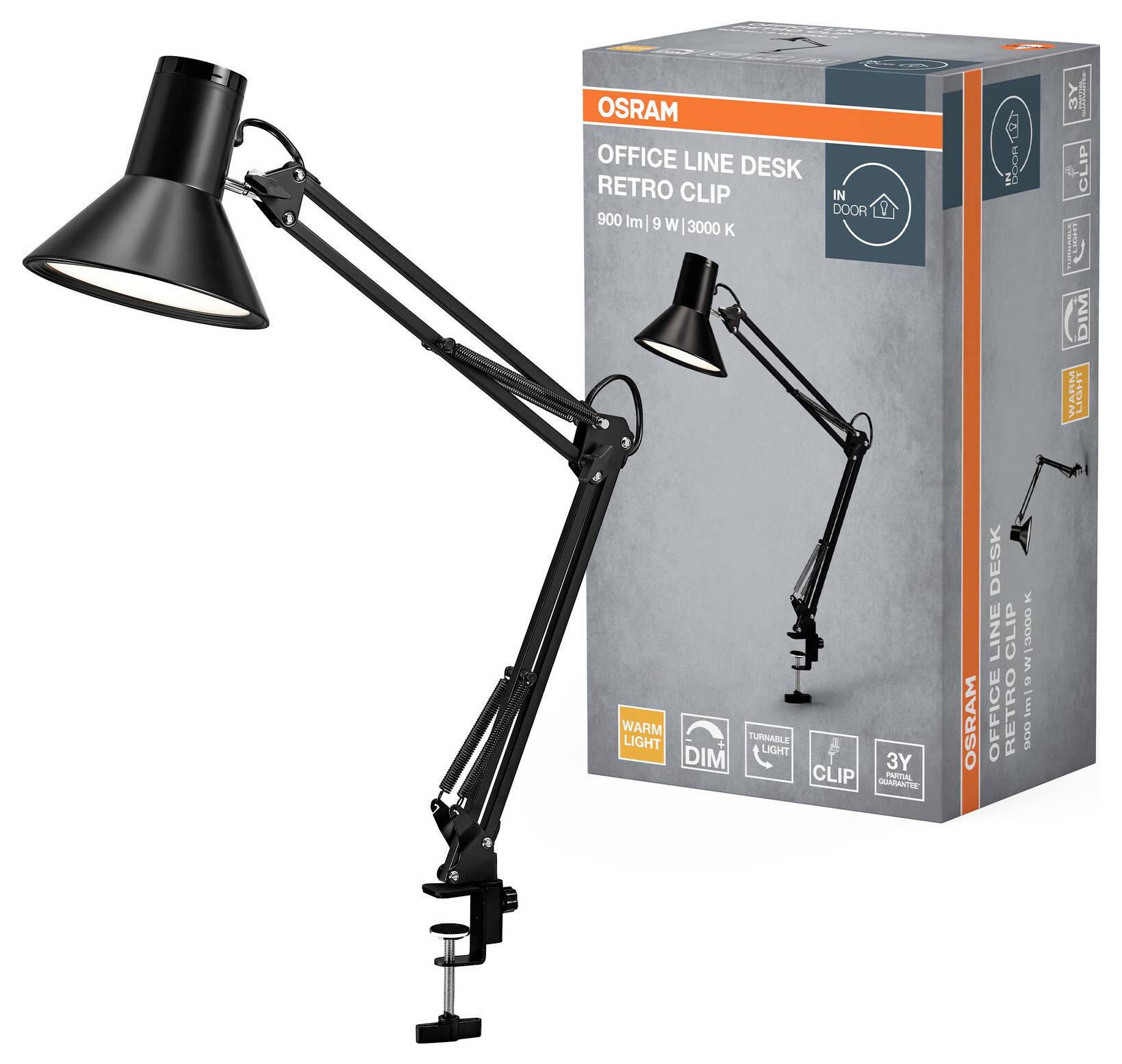 OSRAM HOMELIGHTING Office Line Desk Retro Clip 9W 830 Dimmable Black 4099854464034 Klemmleuchte 9 W Schwarz-1