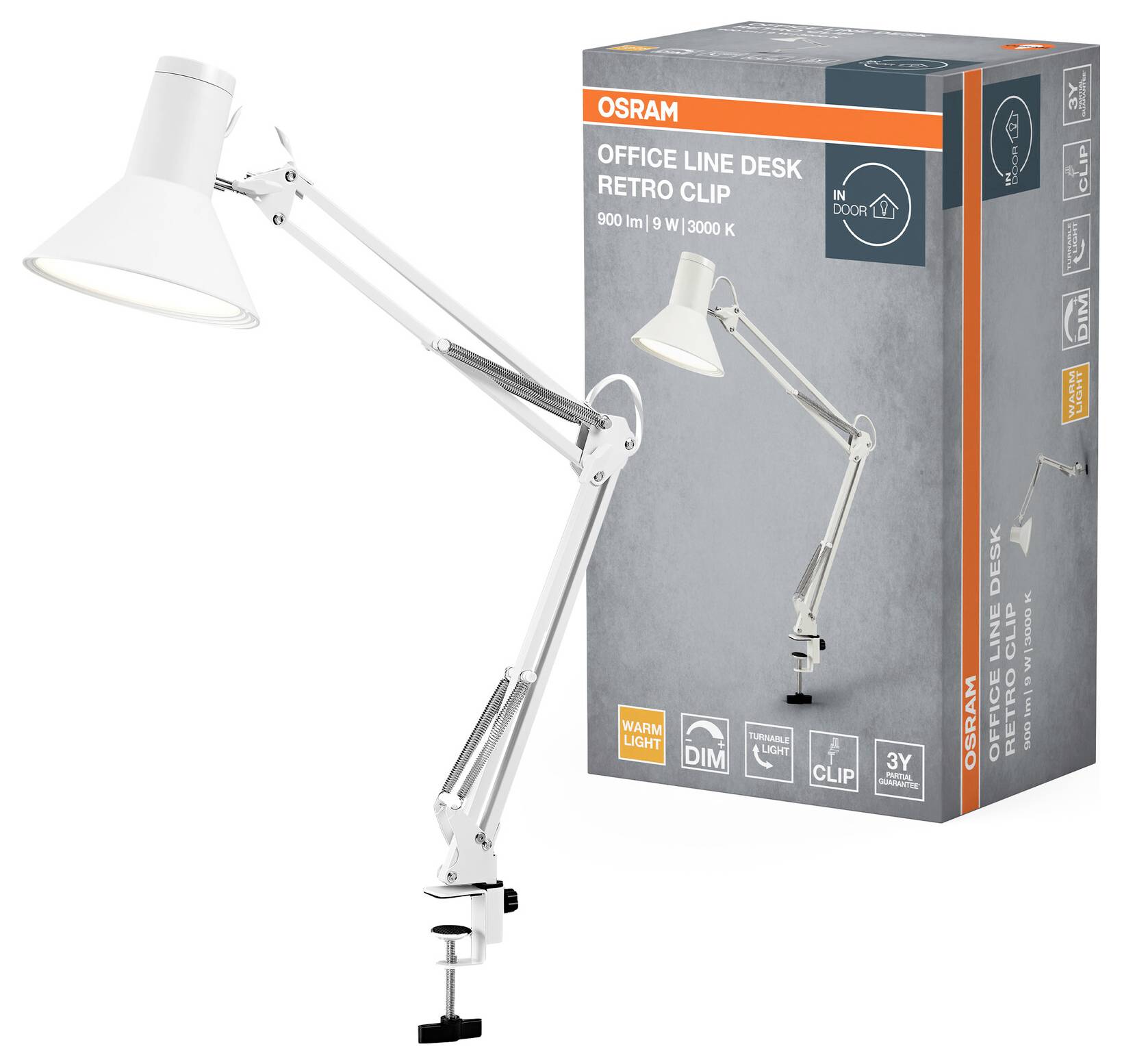 OSRAM HOMELIGHTING Office Line Desk Retro Clip 9W 830 Dimmable White 4099854464072 Klemmleuchte 9 W Weiß-1