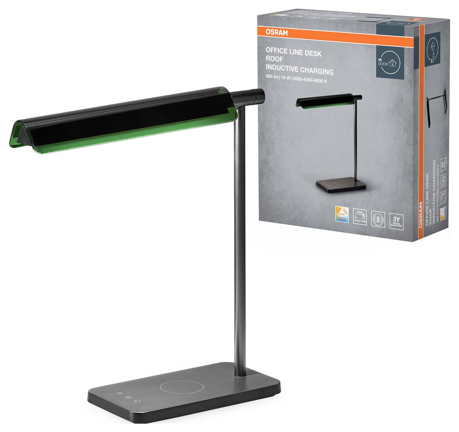OSRAM HOMELIGHTING Office Line Desk Roof Inductive Charging 19W CCT Dimmable Black 4099854464096 Schreibtischleuchte LED-1