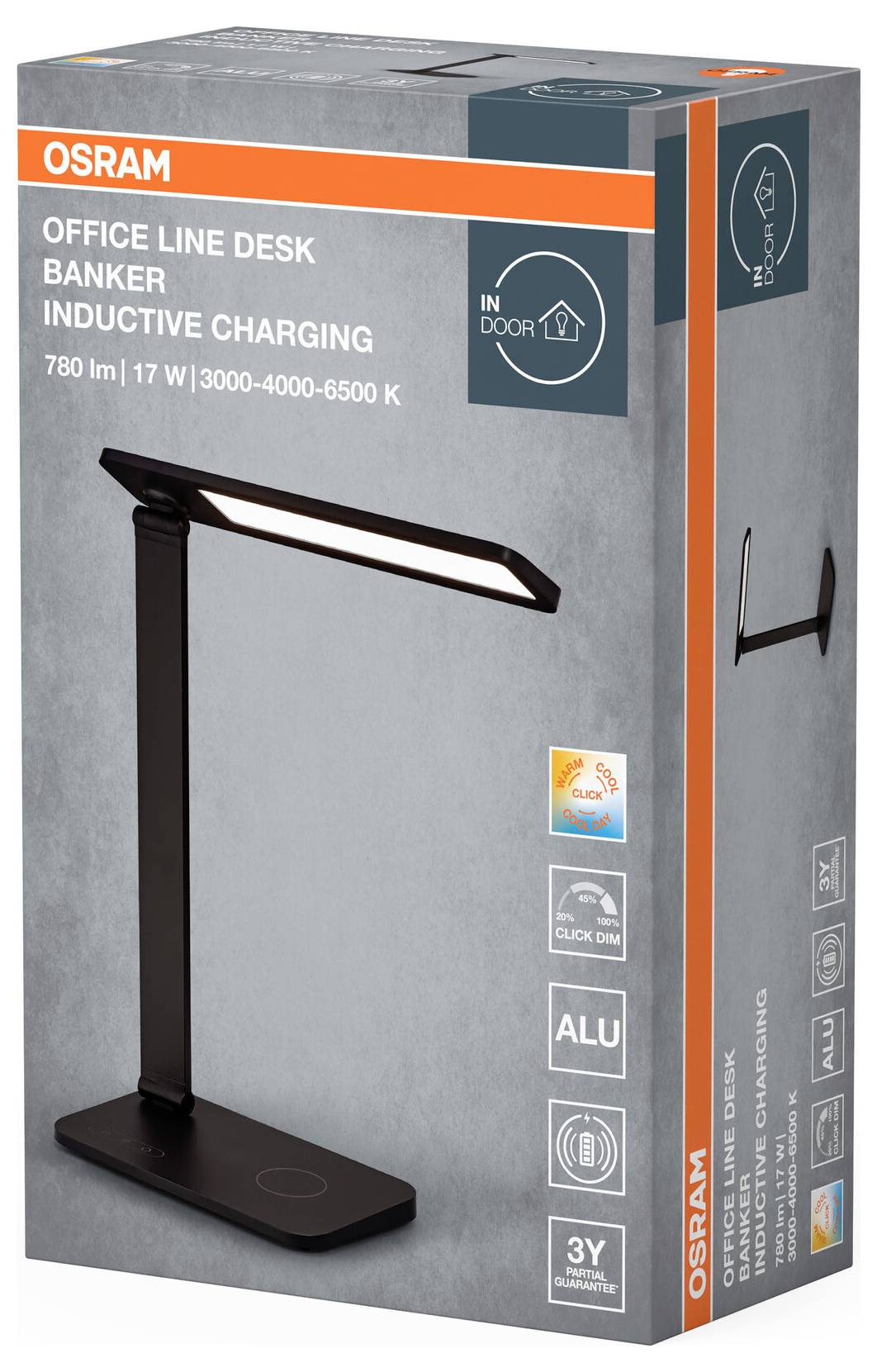 OSRAM HOMELIGHTING Office Line Desk Banker Inductive Charging 17W CCT Dimmable Black 4099854464195 Schreibtischleuchte L-2