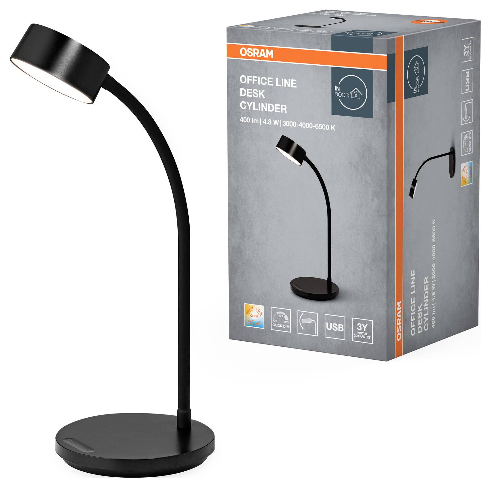 OSRAM HOMELIGHTING Office Line Desk Cylinder 4.8W CCT Dimmable Black 4099854464256 Schreibtischleuchte 4.8 W Schwarz-1