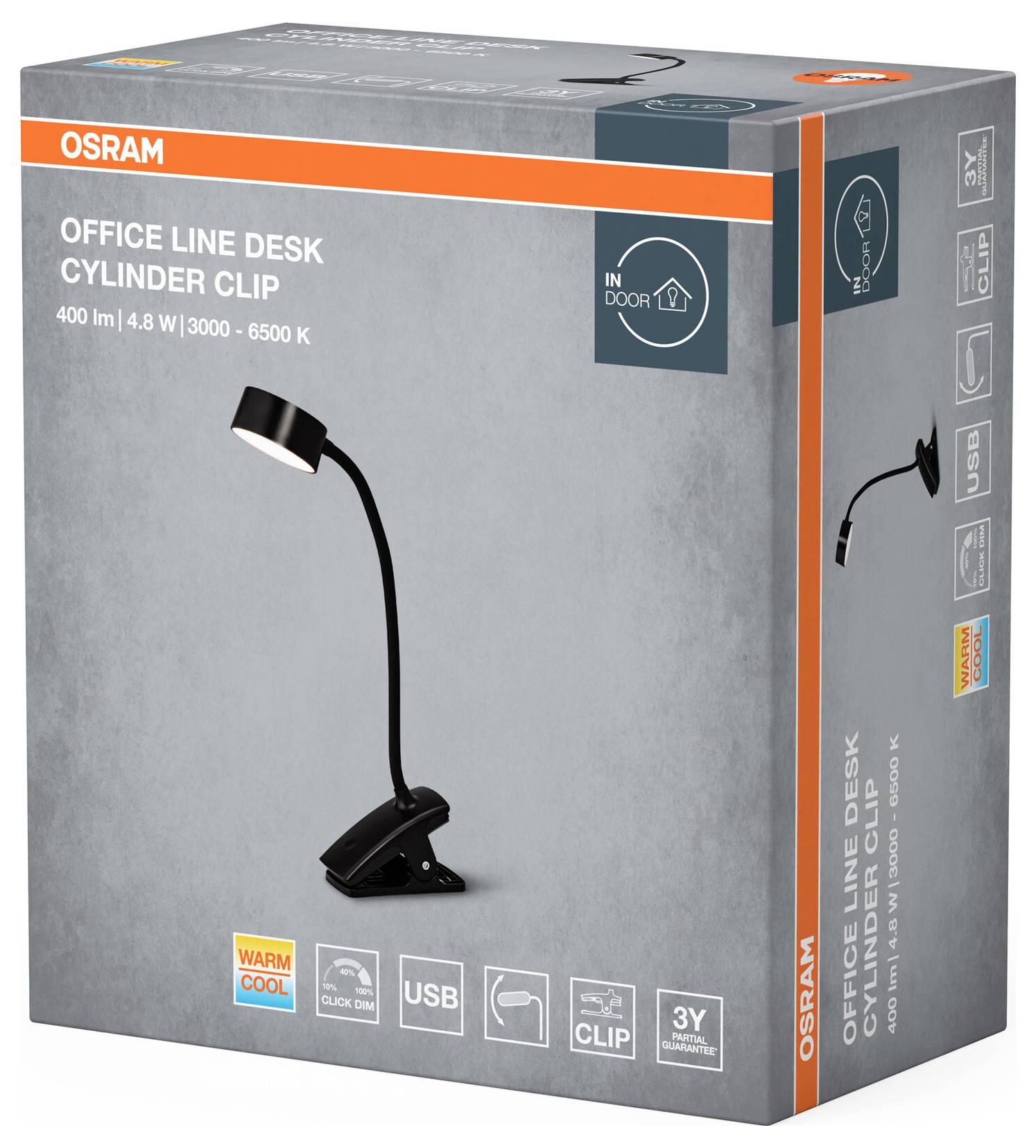 OSRAM HOMELIGHTING Office Line Desk Cylinder Clip 4.8W TW Dimmable Black 4099854464294 Schreibtischleuchte LED 4.8 W Sch-2