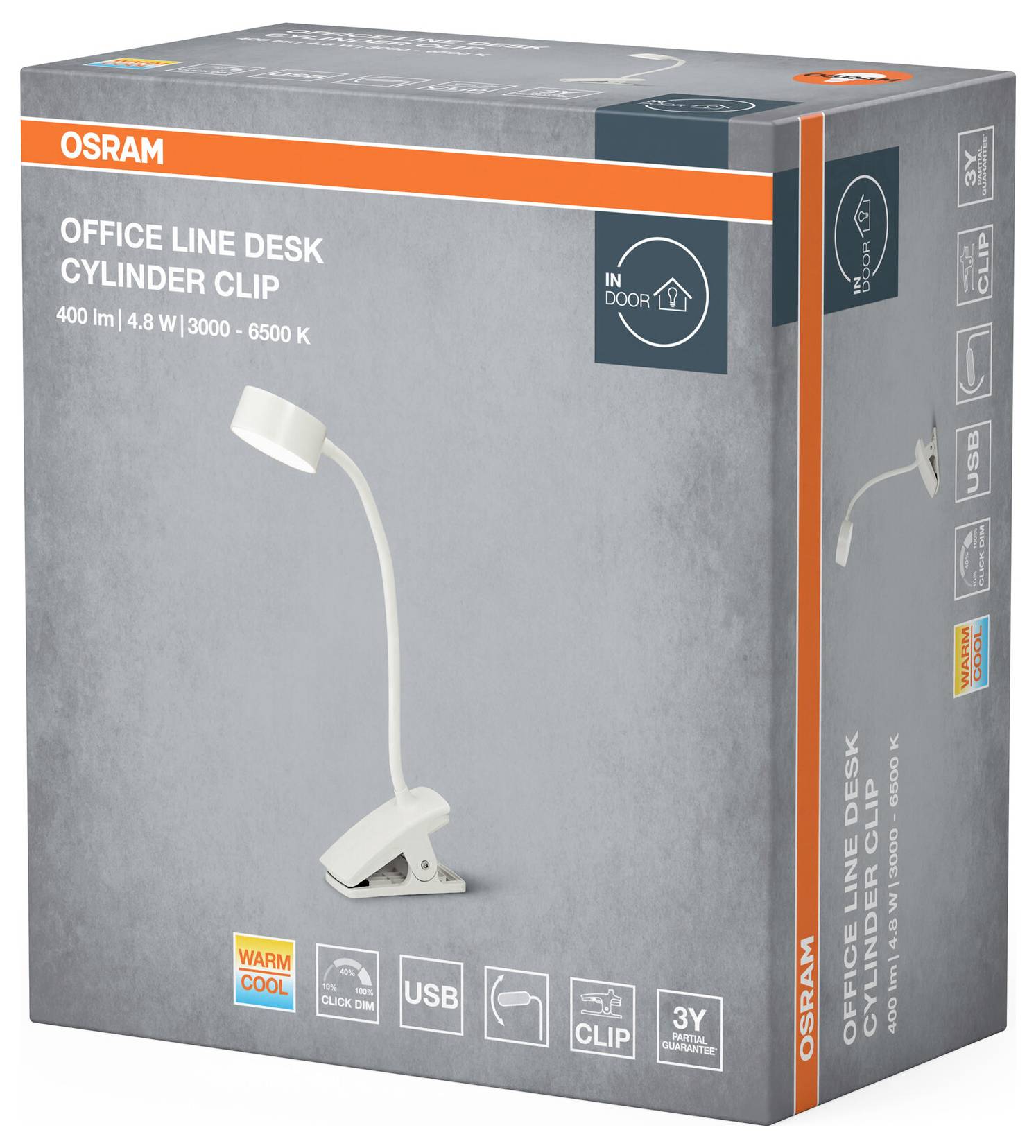 OSRAM HOMELIGHTING Office Line Desk Cylinder Clip 4.8W TW Dimmable White 4099854464317 Schreibtischleuchte LED 4.8 W Wei-2