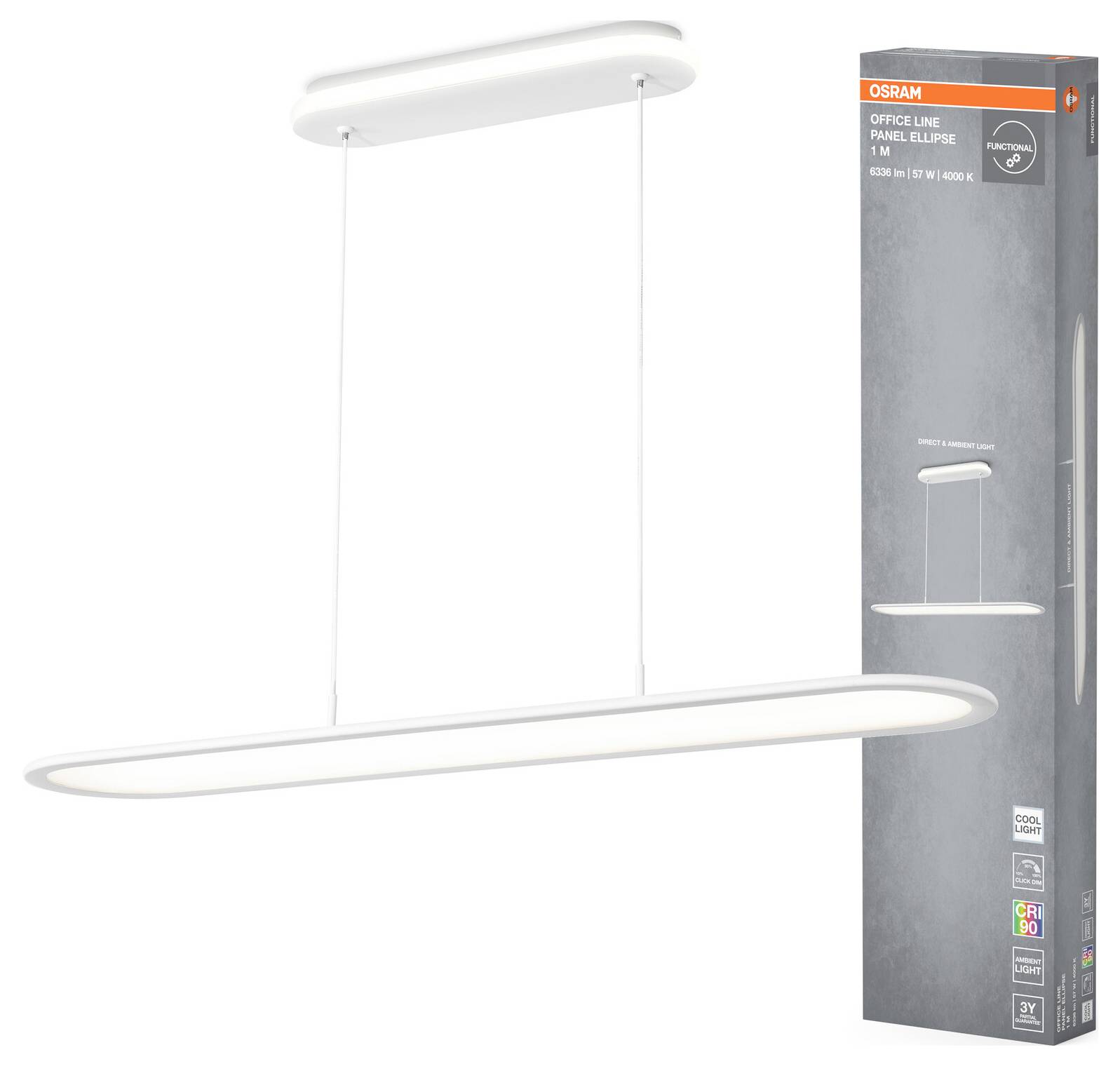OSRAM HOMELIGHTING 4099854464898 Office Line Panel Ellipse 57W 940 White Deckenleuchte, Pendelleuchte 57 W Weiß-1