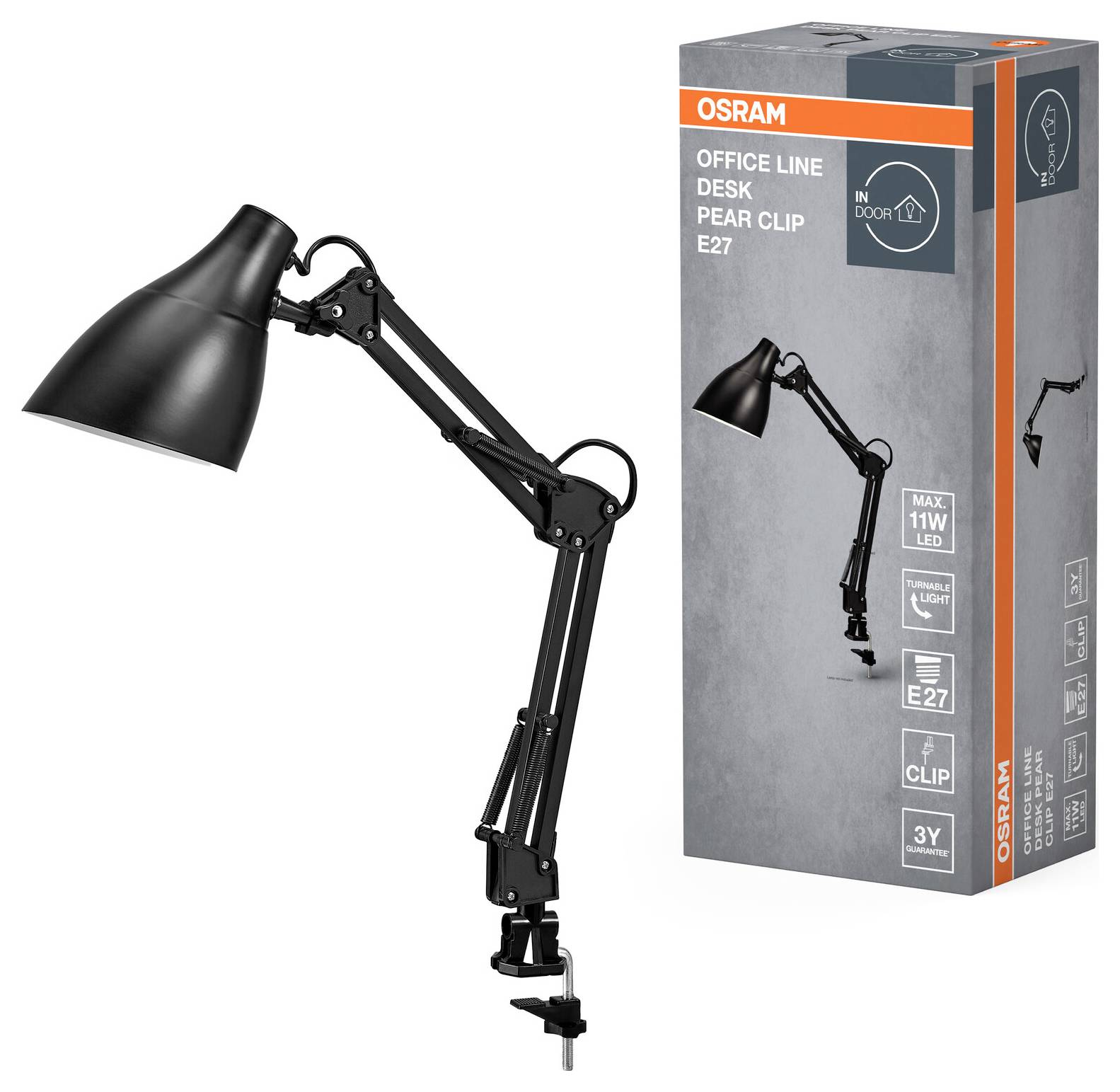 OSRAM HOMELIGHTING Office Line Desk Pear Clip E27 Black 4099854464614 Klemmleuchte E27 Schwarz-1