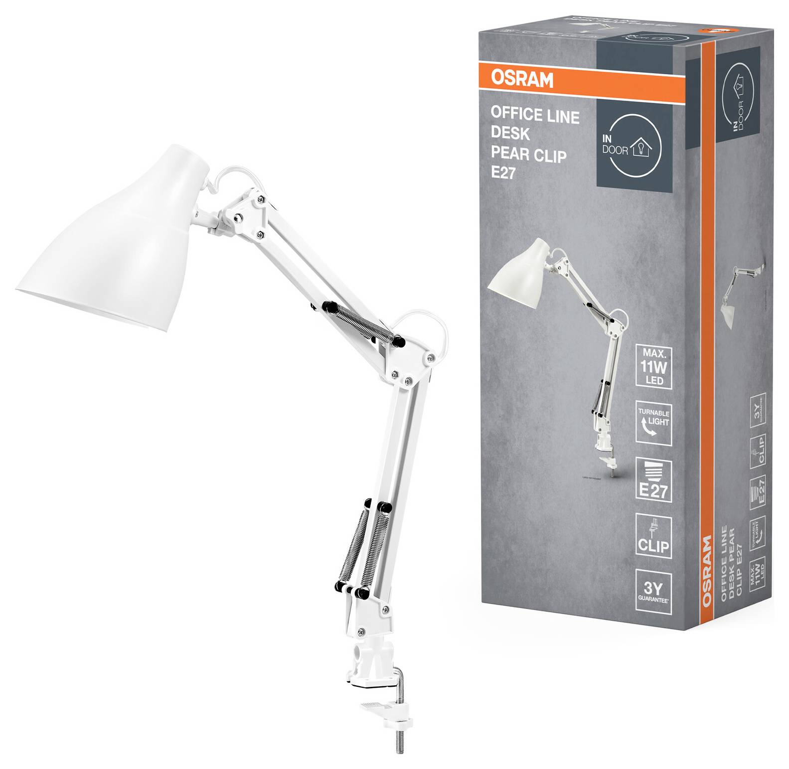 OSRAM HOMELIGHTING Office Line Desk Pear Clip E27 White 4099854464669 Klemmleuchte Weiß-1