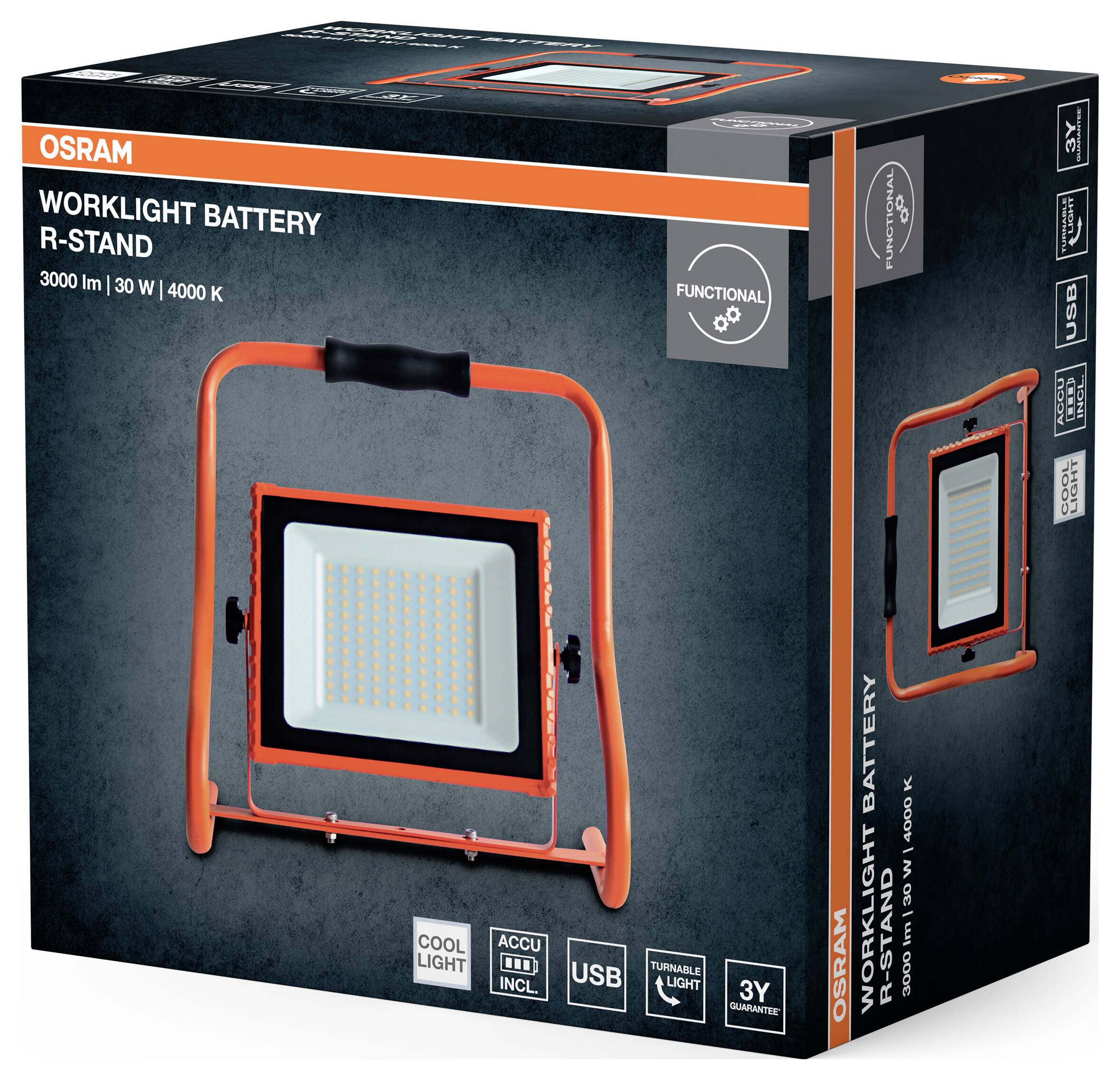 OSRAM HOMELIGHTING LED Worklight Battery R-Stand 30W 4000K LED-Akku-Strahler 30 W 4099854430336-2