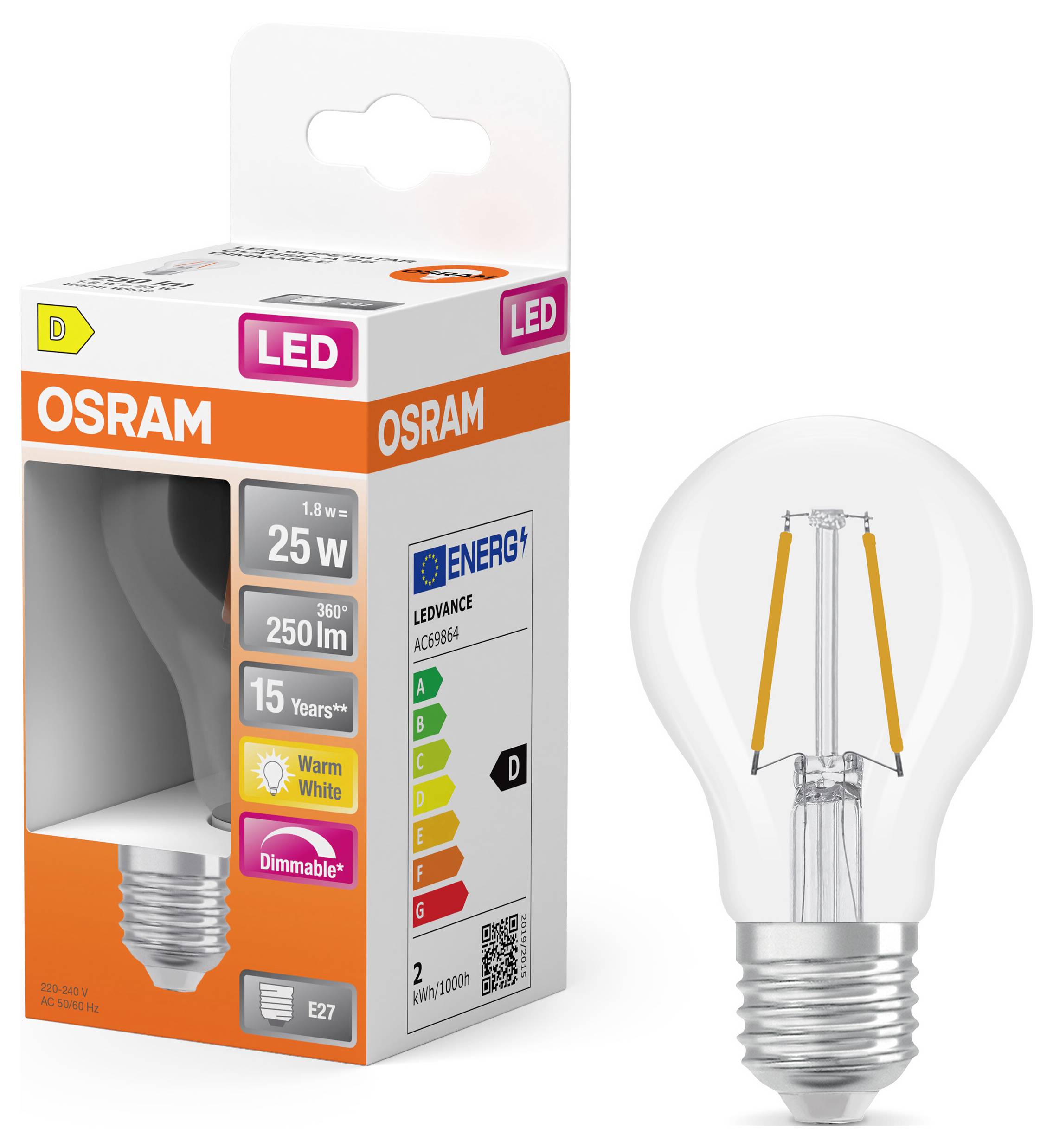 OSRAM HOMELIGHTING 4099854443749 LED EEK D (A - G) E27 1.8 W Warmweiß (Ø x H) 60.00 mm x 60.00 mm 1 St.-1