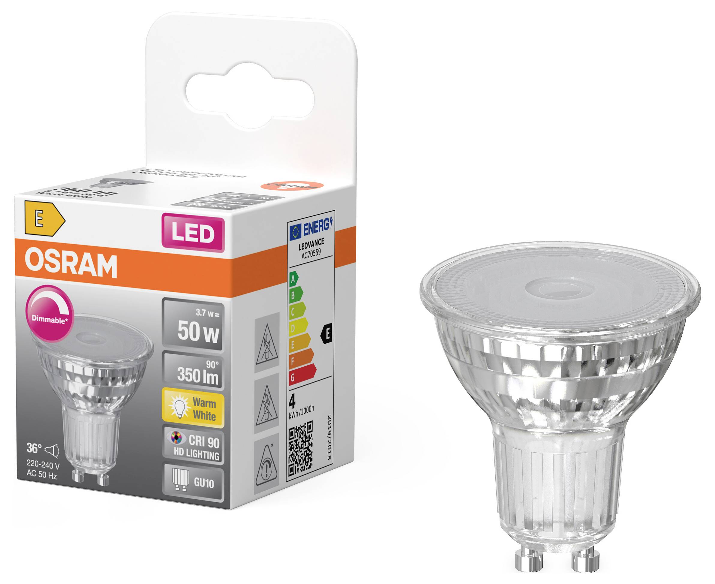OSRAM HOMELIGHTING 4099854457487 LED-Reflektorlampe EEK E (A - G) GU10 3.7 W Warmweiß (Ø x H) 50.00 mm x 50.00 mm 1 St.-1