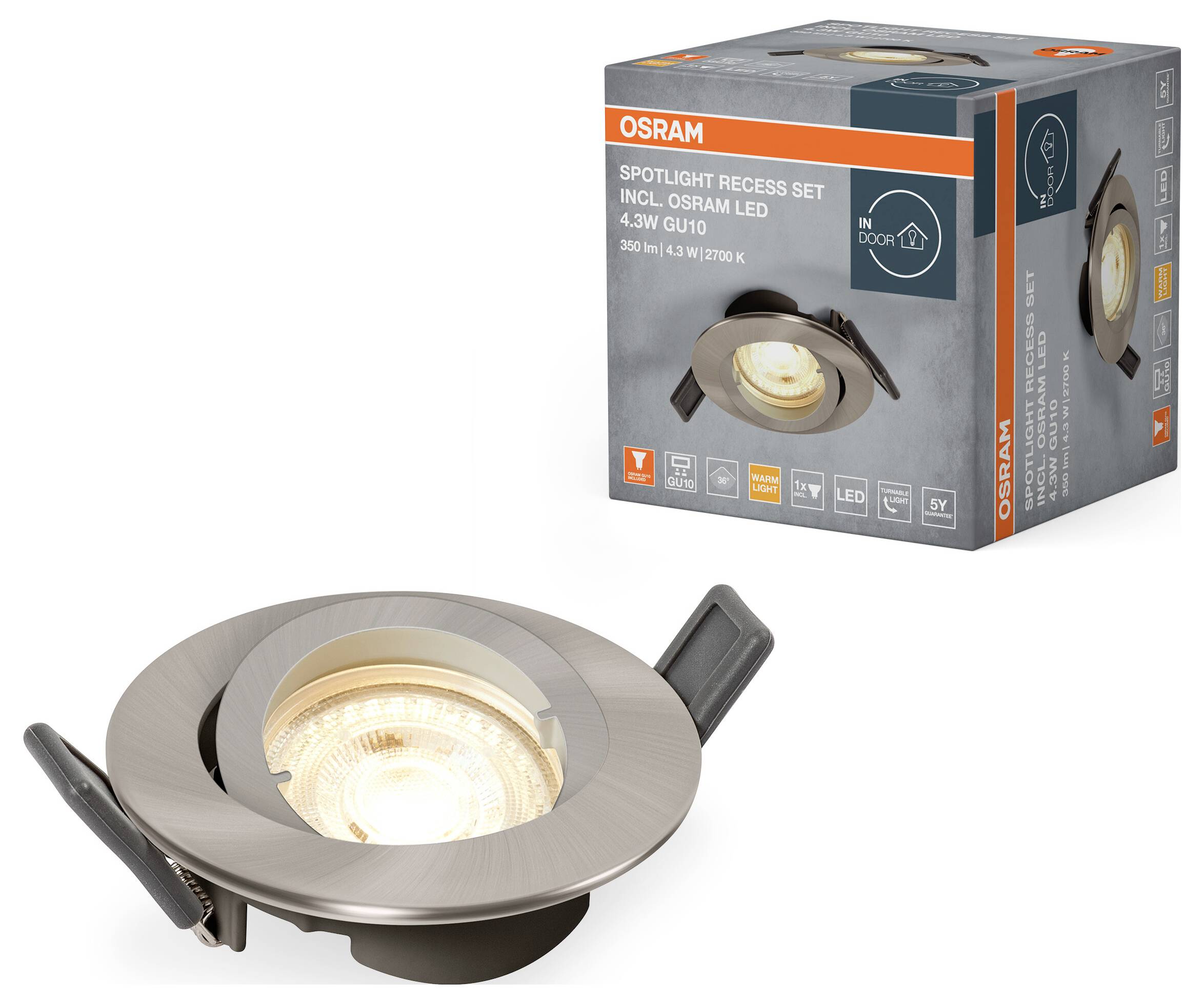 OSRAM HOMELIGHTING 4099854444548 Spotlight Recess Set Incl. Osram LED 4.3W GU10 Brushed Nickel LED-Deckenleuchte LED GU1-1