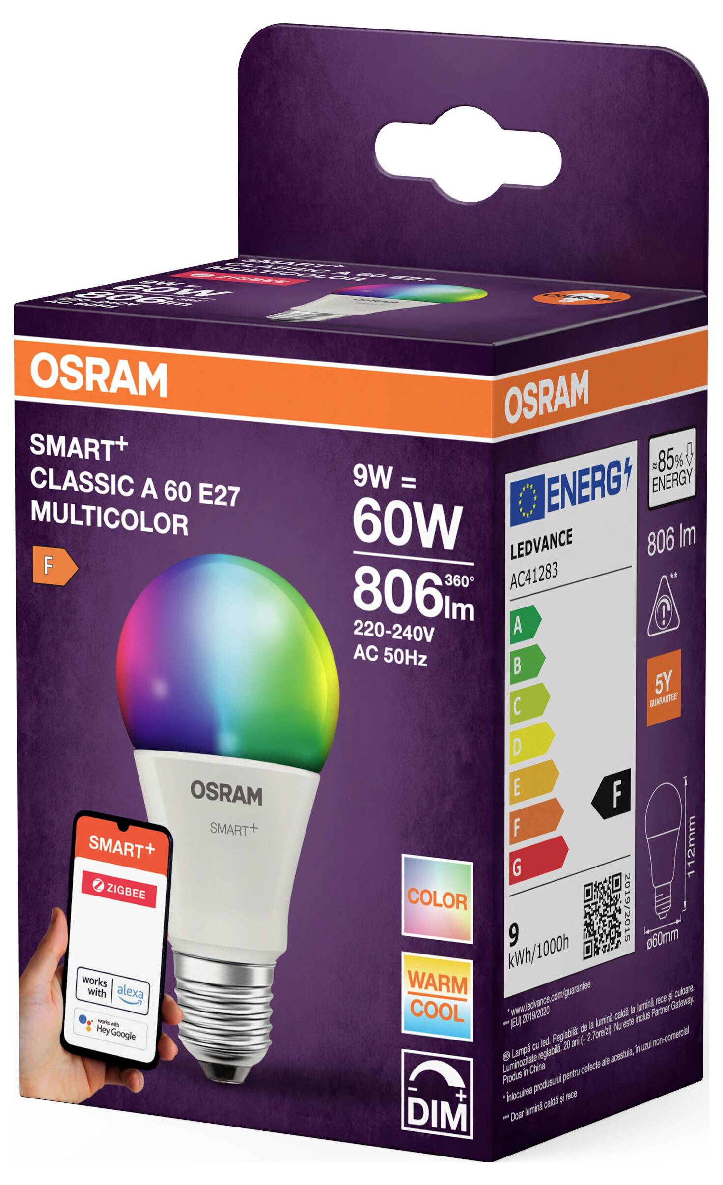 OSRAM HOMELIGHTING 4099854460333 LED EEK F (A - G) E27 Kolbenform 9 W RGBW (Ø x H) 60.00 mm x 60.00 mm dimmbar 1 St.-2