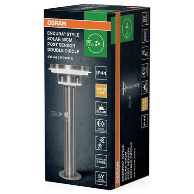 OSRAM HOMELIGHTING ENDURA Style Solar 40cm Post Sensor Double Circle 6W Stainless Steel 4099854455469 LED-Außenwandleuch-2