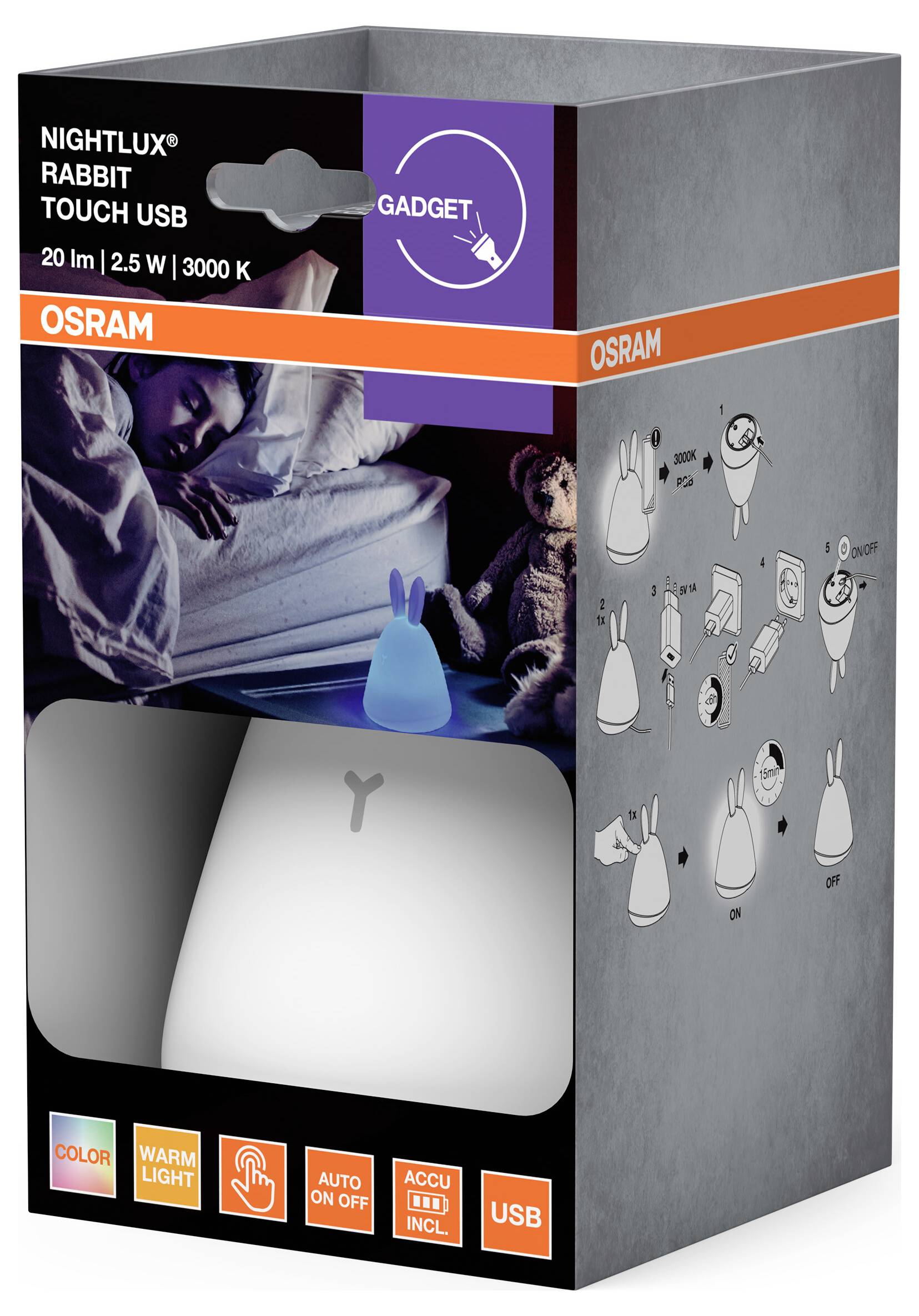 OSRAM HOMELIGHTING Nightlux Touch Rabbit USB 4099854536656 LED-Nachtlicht-1