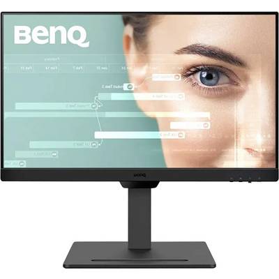 Ein BenQ-Monitor, der einen Nahaufnahme eines Frauengesichts mit digitaler Schnittstellengrafik-Überlagerung zeigt und eine technologische Integration andeutet.