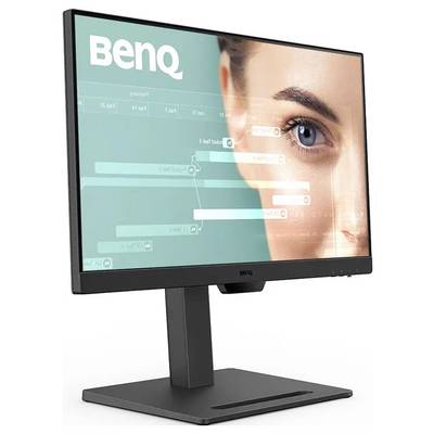 Ein BenQ-Computermonitor, der eine Nahaufnahme des Gesichts einer Frau mit überlagerten digitalen Schnittstellenelementen zeigt und damit einen technologischen Schwerpunkt andeutet.