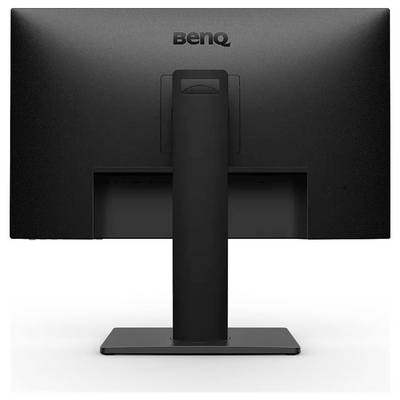 Das Bild zeigt die Rückansicht eines schwarzen BenQ-Monitors auf einem Ständer mit rechteckiger Basis.