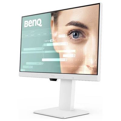Ein weißer Desktop-Monitor, der ein Auge mit transparenten Diagramm-Overlays zeigt, mit dem Markennamen 'BenQ' in der linken oberen Ecke.