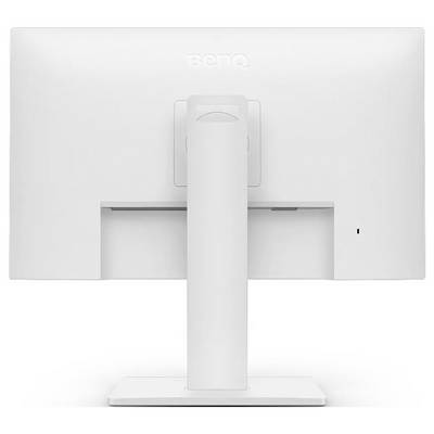 Ein weißer Computermonitor, von hinten betrachtet, mit einem einfachen, minimalistischen Design.