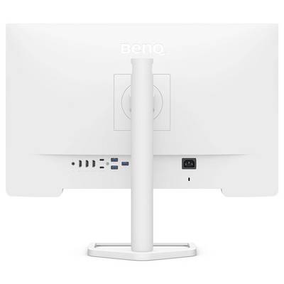 Rückansicht eines Monitors der Marke 'BenQ' mit Anschlüssen, Ständer und Stromanschluss.