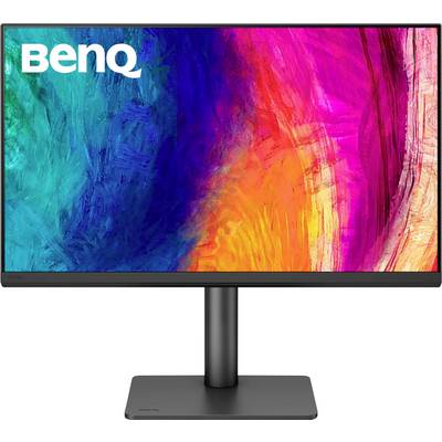 Ein Computermonitor, der ein lebendiges, mehrfarbiges abstraktes Muster zeigt, mit dem 'BenQ'-Logo in der oberen linken Ecke.