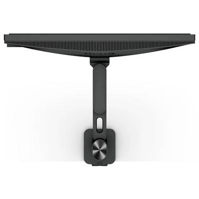 Luftaufnahme eines geschwungenen Computermonitors mit einem eleganten Ständer, die die Rück- und Ständergestaltung zeigt und den modernen und minimalistischen Look betont.