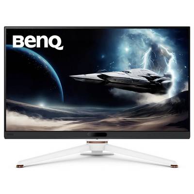 BenQ Gaming-Monitor, der eine Weltraumszene mit einem Raumschiff und Blitzen zeigt und dabei seine lebendigen Farben und immersiven Anzeigemöglichkeiten hervorhebt.