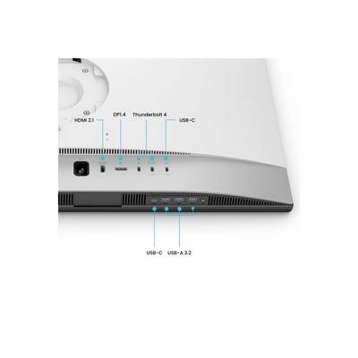 Anschlüsse auf der Rückseite eines Monitors: HDMI 2.1, DP1.4, Thunderbolt 4, USB-C und USB-A 3.2.