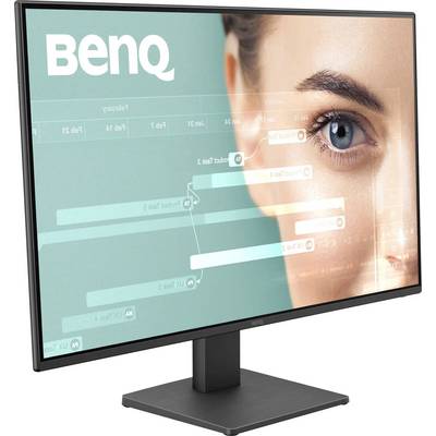 BenQ-Computermonitor, der eine Nahaufnahme eines Auges neben einem Flussdiagramm mit Textelementen zeigt und dabei Klarheit und Detailgenauigkeit betont.