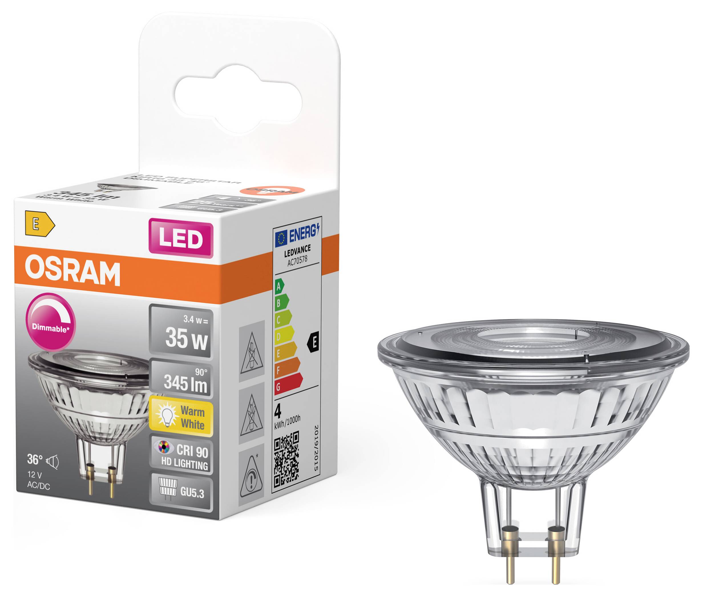 OSRAM HOMELIGHTING 4099854457012 LED-Reflektorlampe EEK E (A - G) GU5.3 3.4 W Warmweiß (Ø x H) 50.00 mm x 50.00 mm 1 St.-1