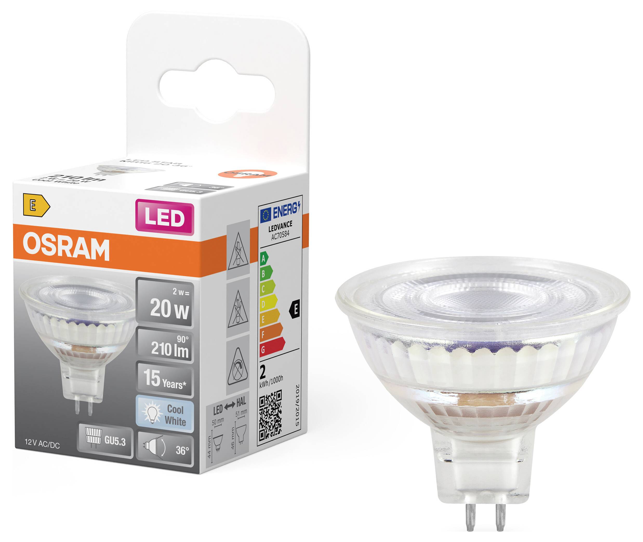 OSRAM HOMELIGHTING 4099854458286 LED-Reflektorlampe EEK E (A - G) GU5.3 2 W Kaltweiß (Ø x H) 50.00 mm x 50.00 mm 1 St.-1