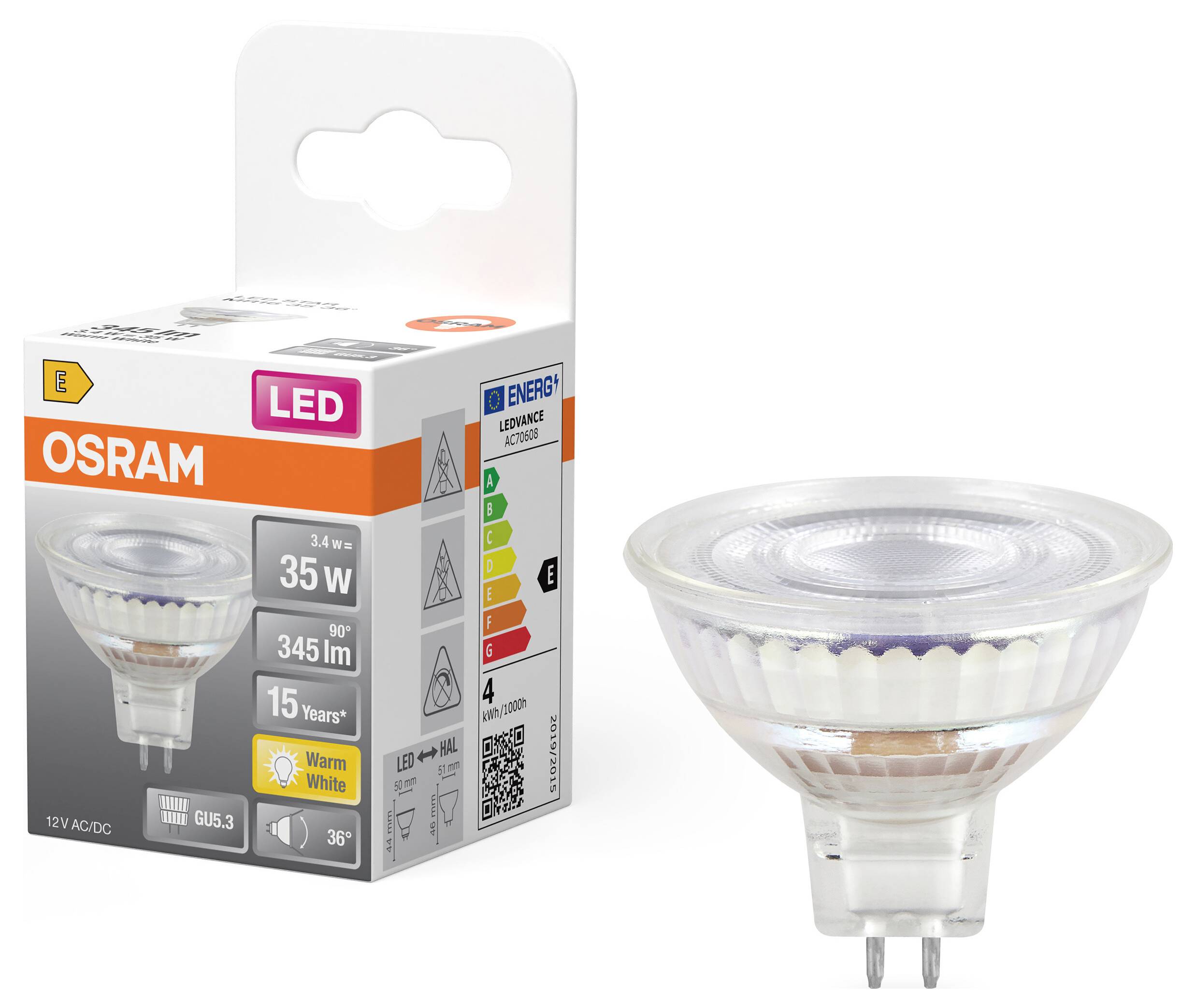OSRAM HOMELIGHTING 4099854458385 LED-Reflektorlampe EEK E (A - G) GU5.3 3.4 W Warmweiß (Ø x H) 50.00 mm x 50.00 mm 1 St.-1