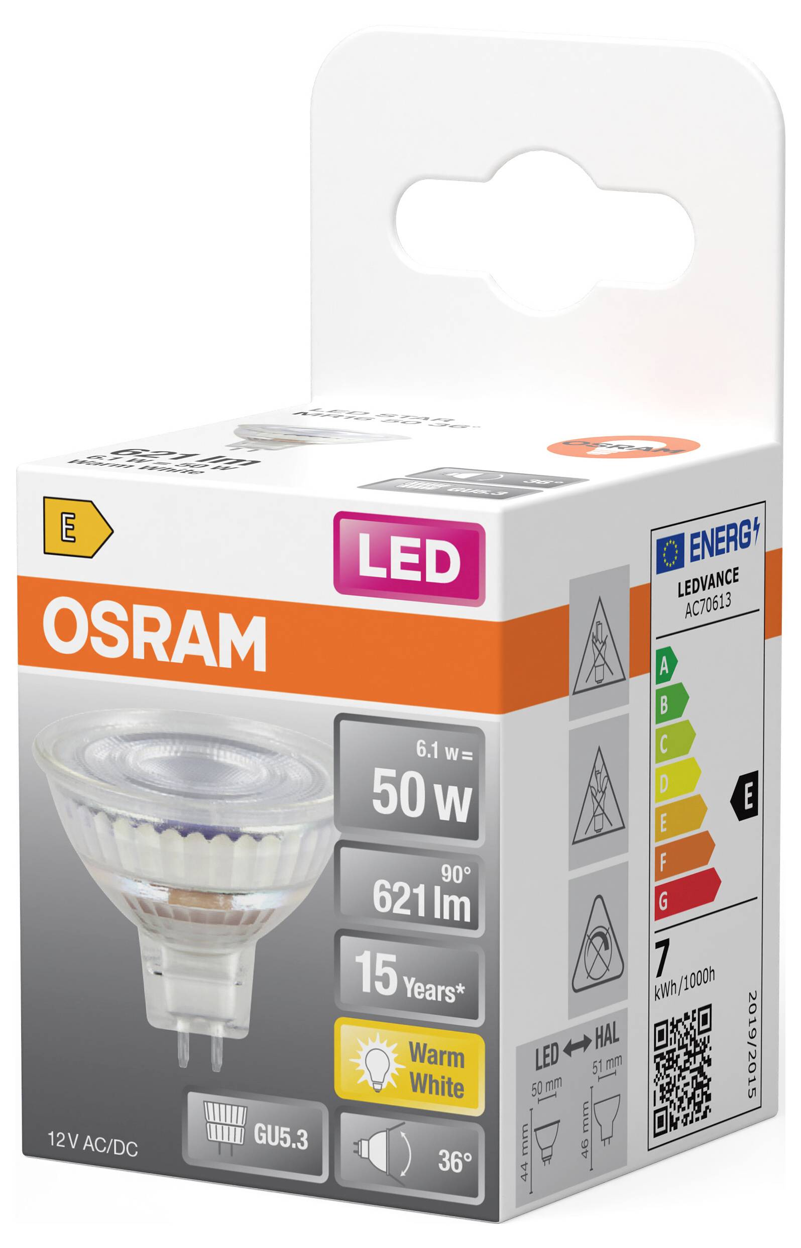 OSRAM HOMELIGHTING 4099854458422 LED-Reflektorlampe EEK E (A - G) GU5.3 6.1 W Warmweiß (Ø x H) 50.00 mm x 50.00 mm 1 St.-2