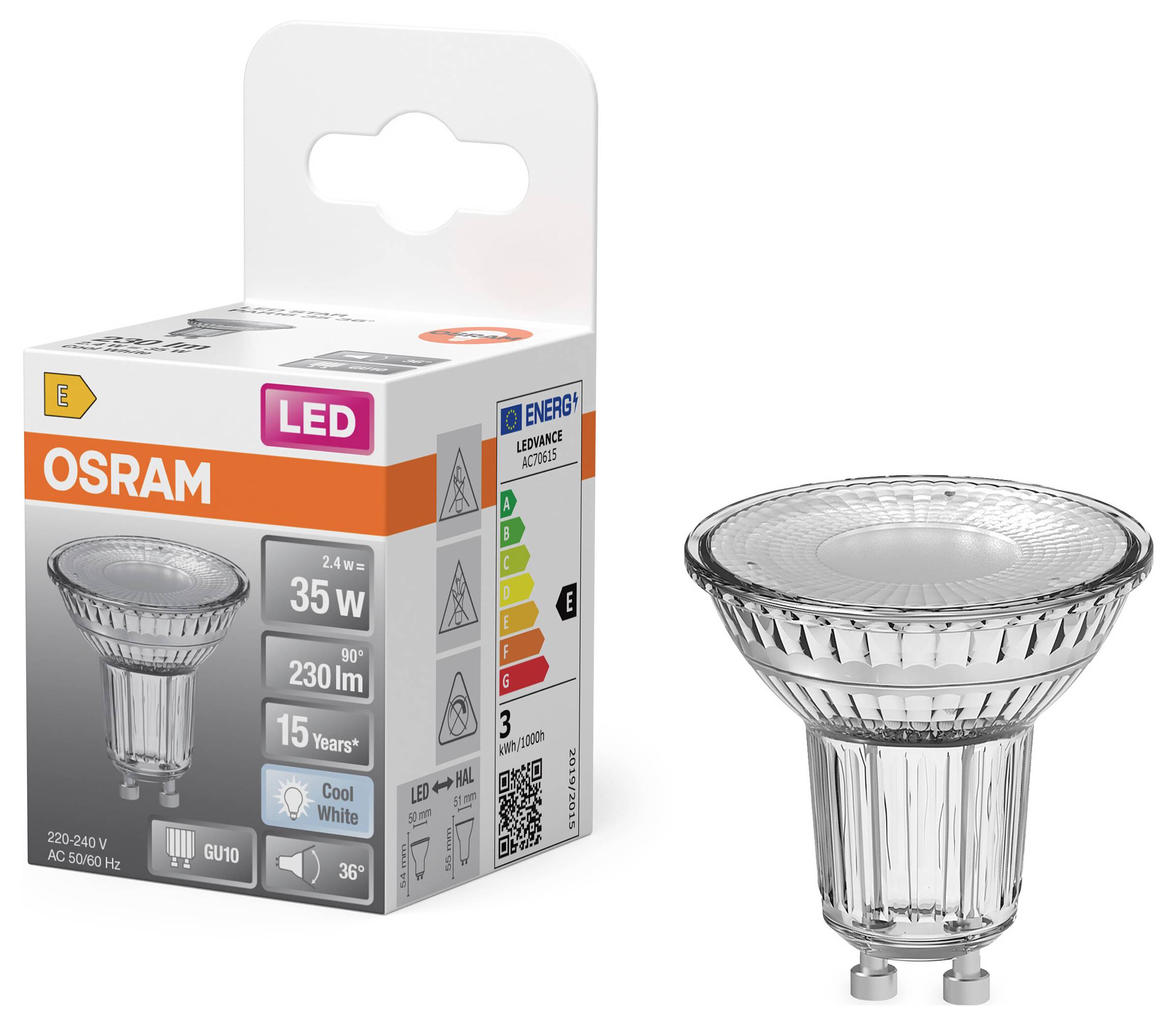 OSRAM HOMELIGHTING 4099854458507 LED-Reflektorlampe EEK E (A - G) GU10 2.4 W Kaltweiß (Ø x H) 50.00 mm x 50.00 mm 1 St.-1