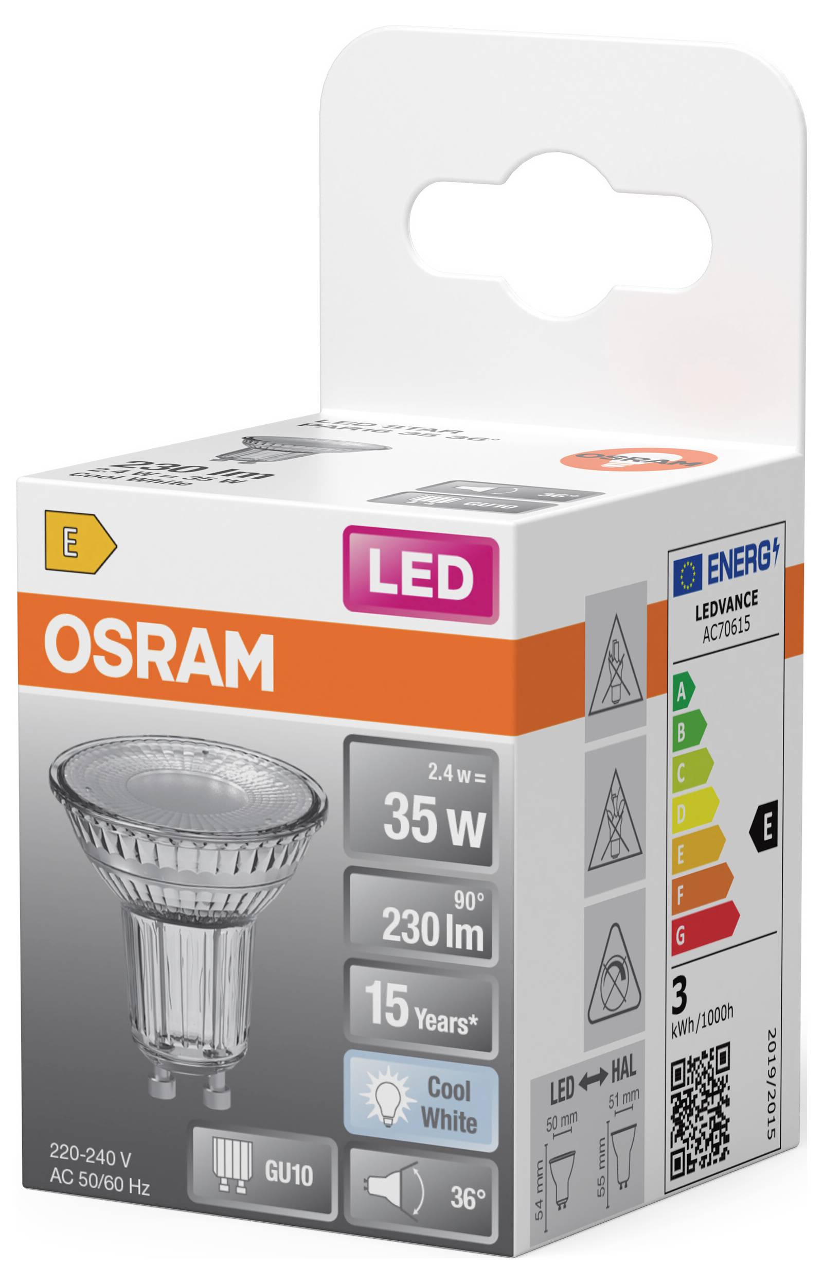 OSRAM HOMELIGHTING 4099854458507 LED-Reflektorlampe EEK E (A - G) GU10 2.4 W Kaltweiß (Ø x H) 50.00 mm x 50.00 mm 1 St.-2