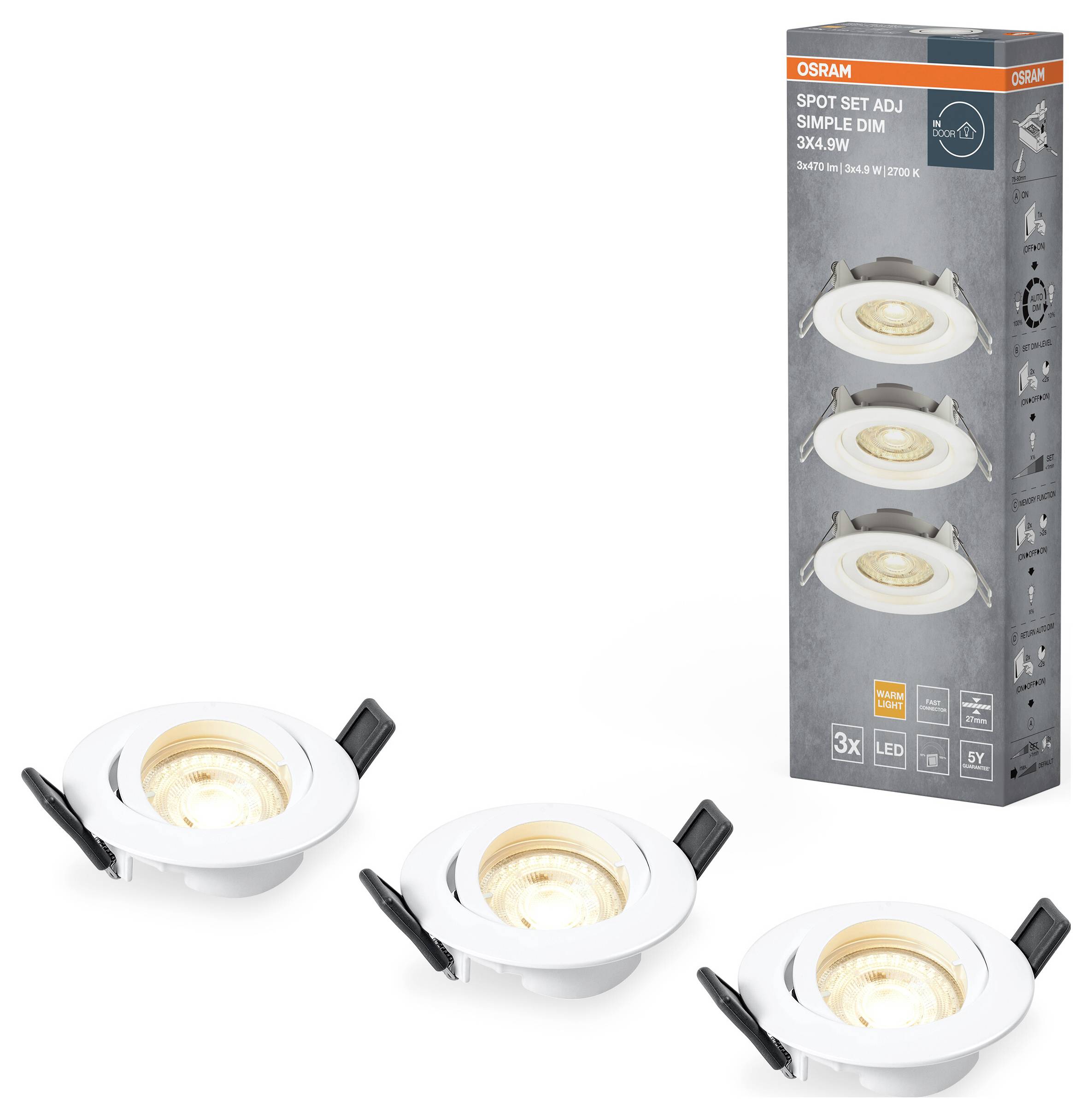 OSRAM HOMELIGHTING Spot Set Adj Simple Dim 3 x 4.9W 2700K White 4099854445842 LED-Außenwandleuchte LED-Modul LED fest ei-1
