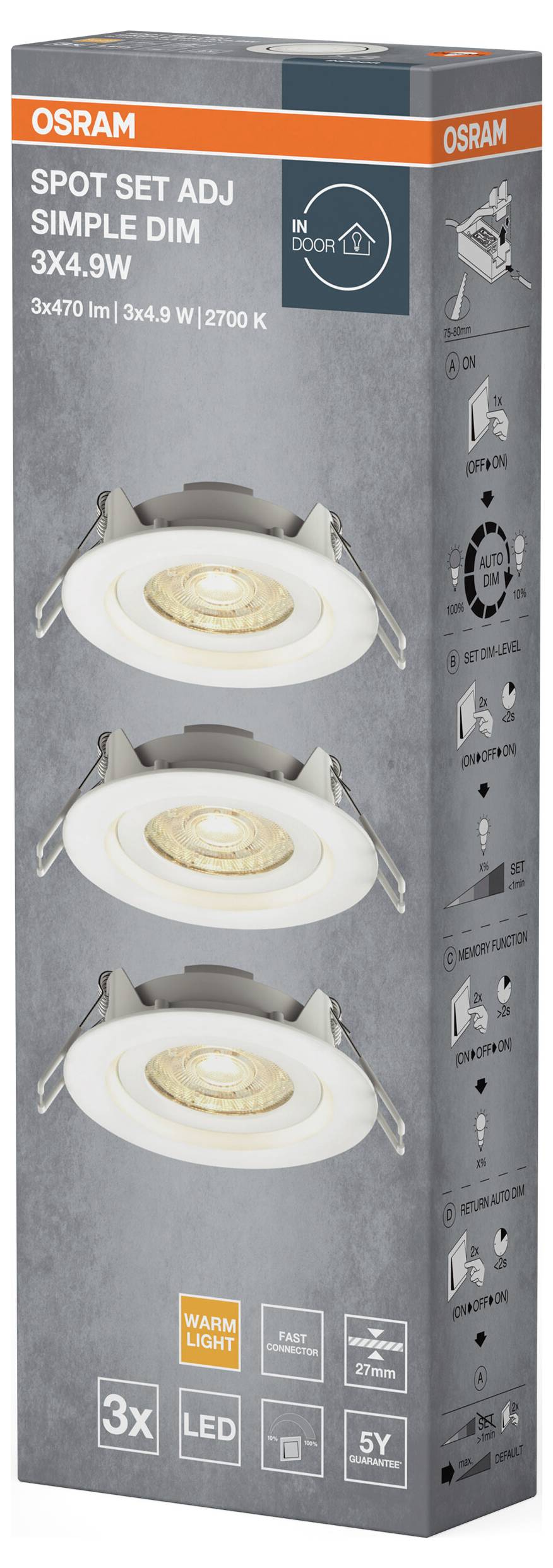 OSRAM HOMELIGHTING Spot Set Adj Simple Dim 3 x 4.9W 2700K White 4099854445842 LED-Außenwandleuchte LED-Modul LED fest ei-2