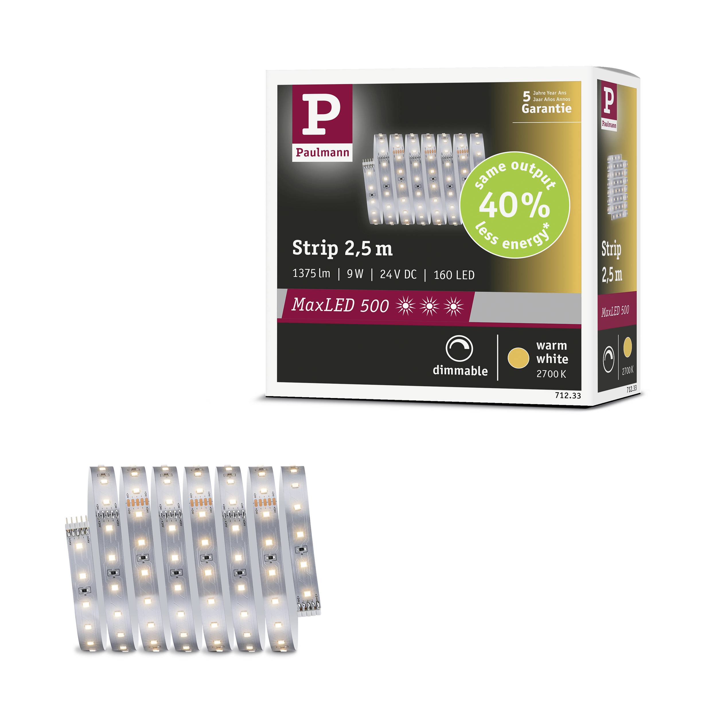 Paulmann LED Strip Erweiterung 2,5m Warmweiß 71233 LED-Streifen mit Stecker 24 V/DC 2.5 mm Warmweiß 1 St.-8