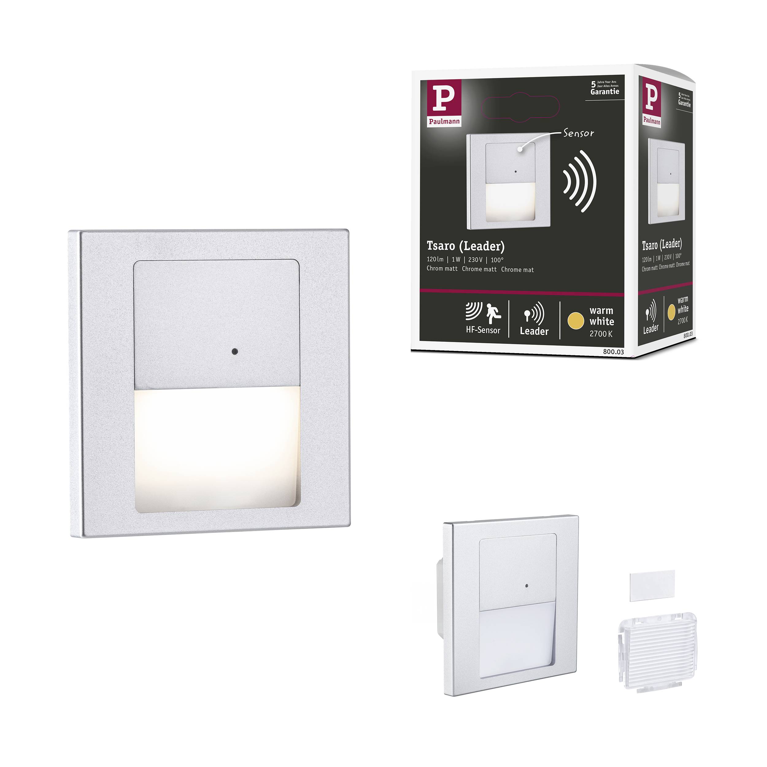 Paulmann 80003 Tsaro eckig 80x36mm 1W 80lm 230V 2700K Wandeinbauleuchte LED 1 W Chrom (matt)-10