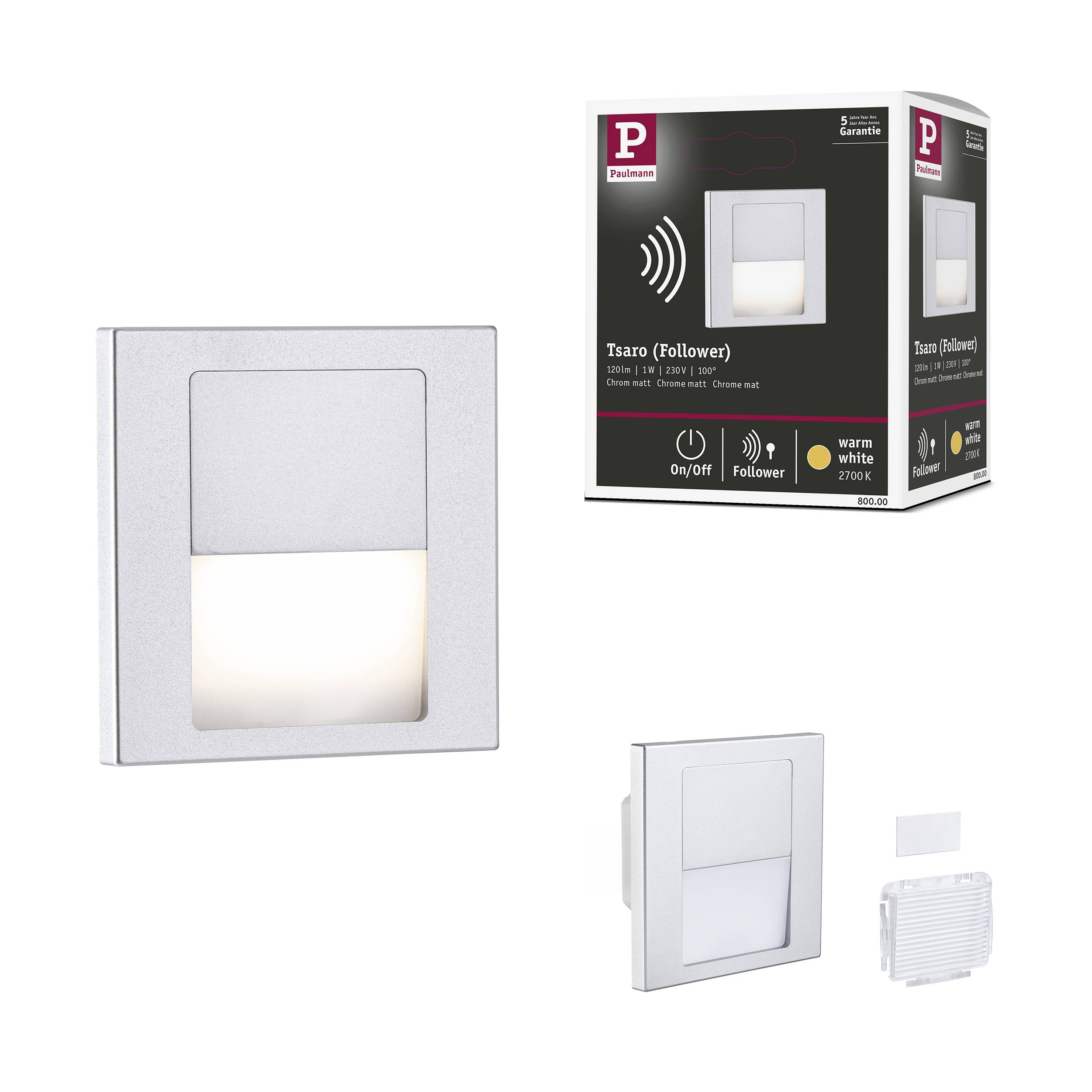 Paulmann 80000 LED Tsaro Wandeinbauleuchte LED 1 W Chrom (matt)-10