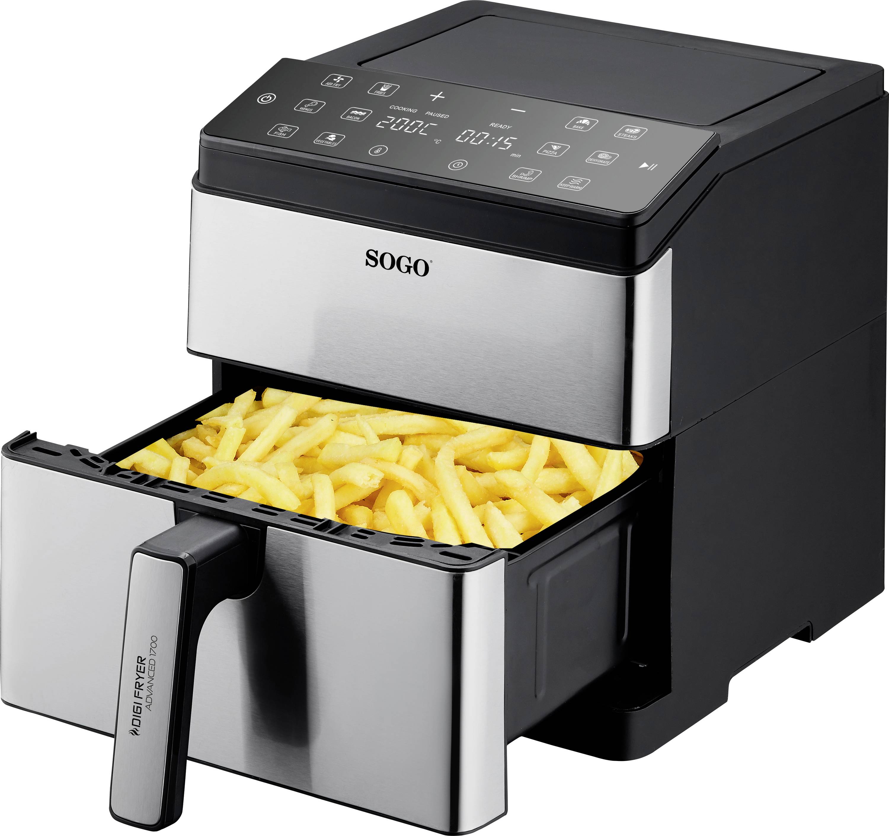 SOGO Human Technology Advanced 1700 Heißluft-Fritteuse 6 l 1700 W Schwarz, Edelstahl