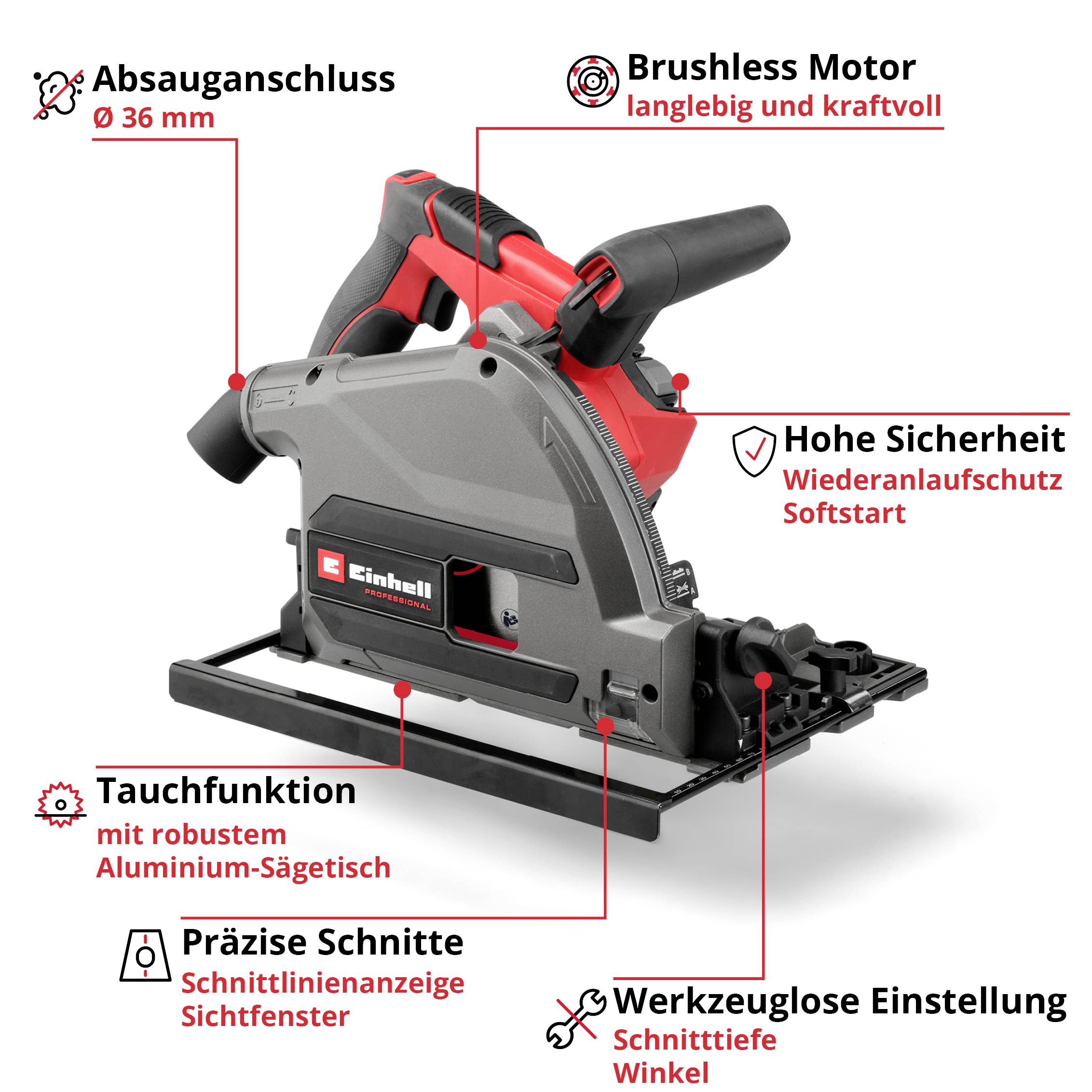 Einhell Professional TP-PS 18/165 Li BL - Solo Akku-Tauchsäge Schnitttiefe max. (90°) 56 mm-3
